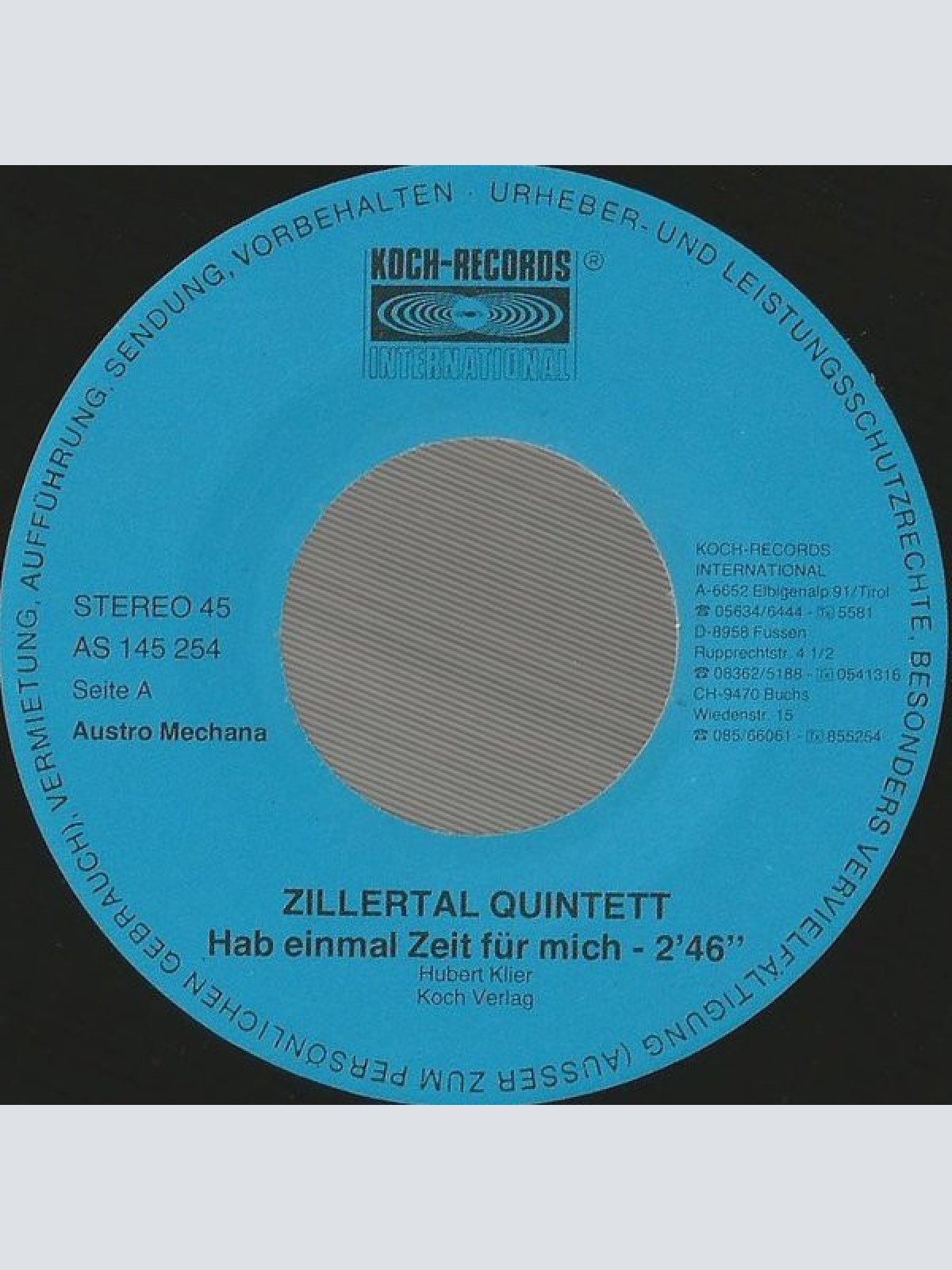 Vinyl / Zillertal Quintett - Hab Einmal Zeit Für Mich