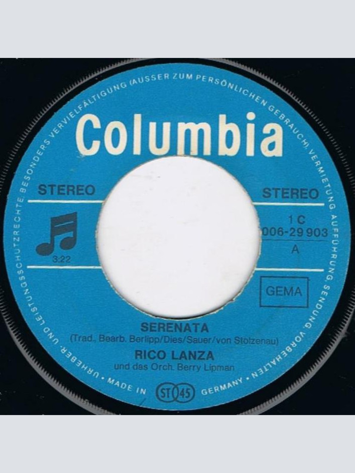 Vinyl / Rico Lanza - Serenata / Bueona Sera Serafina