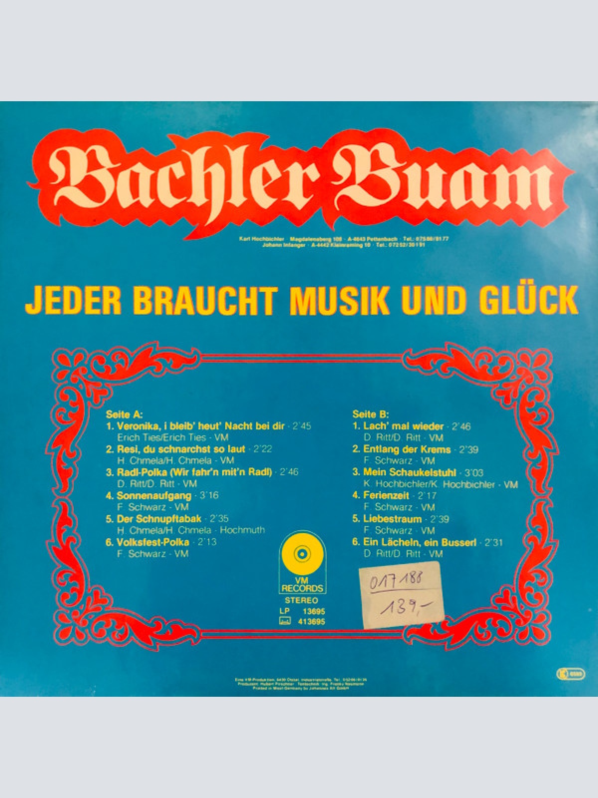 Vinyl / Bachler Buam - Jeder Braucht Musik Und Glück