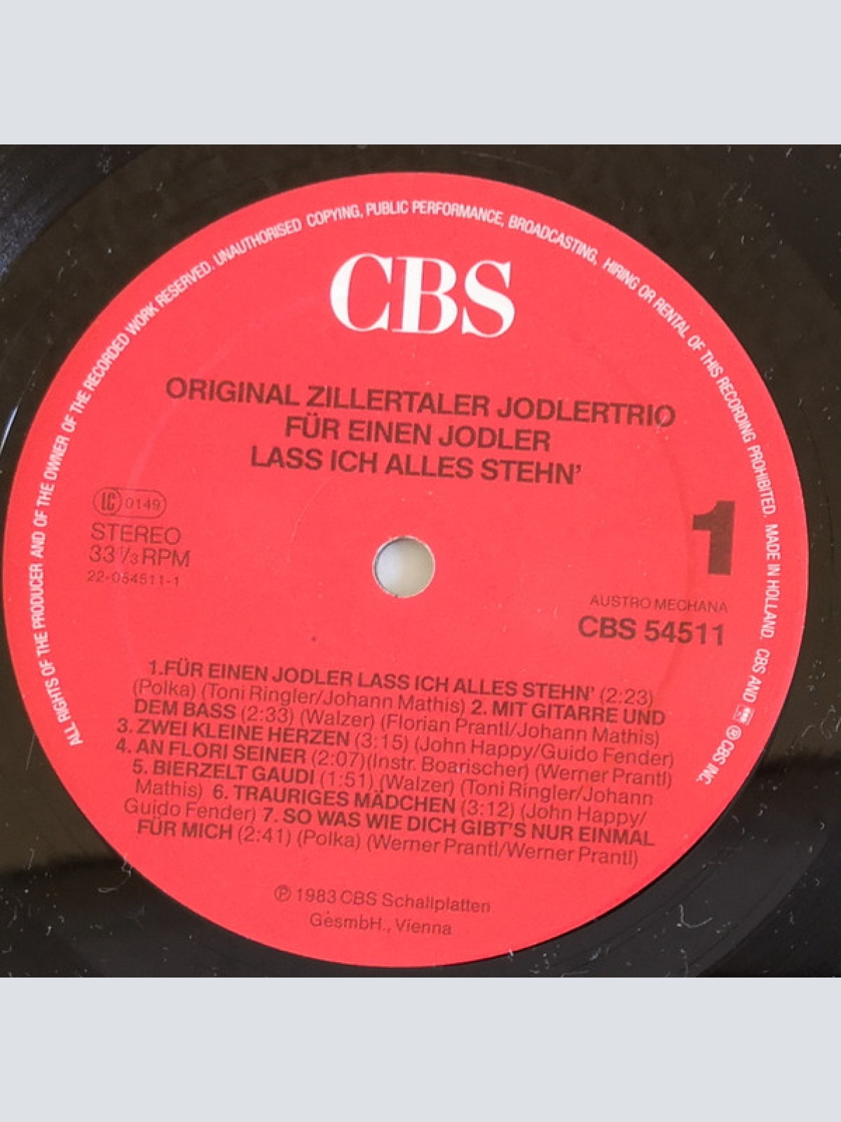 Vinyl / Orig. Zillertaler Jodlertrio* - Für Einen Jodler Lass Ich Alles Stehn'