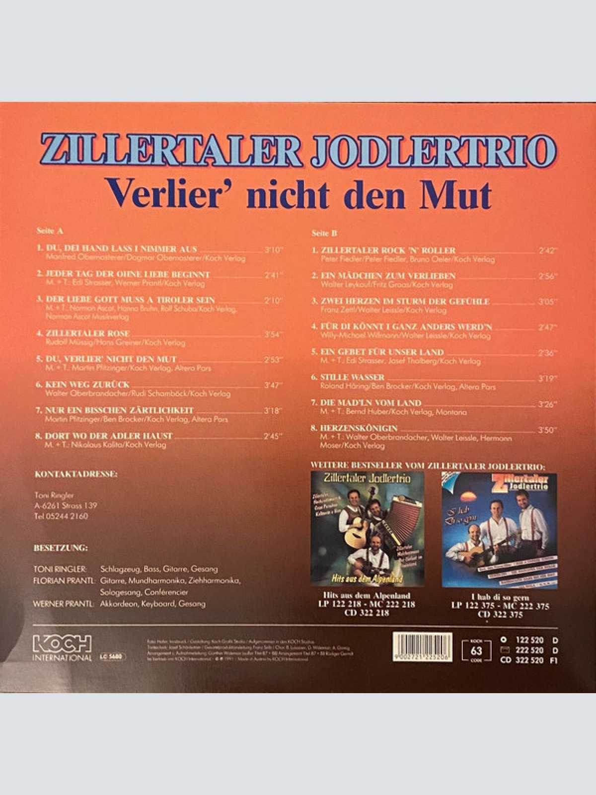 Vinyl / Zillertaler Jodlertrio - Verlier' Nicht Den Mut
