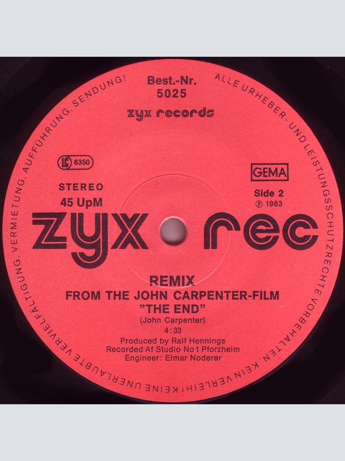 Vinyl / The Splash Band - John Carpenter's The End (Assault On Precinct 13) (New Scratch-Mix)