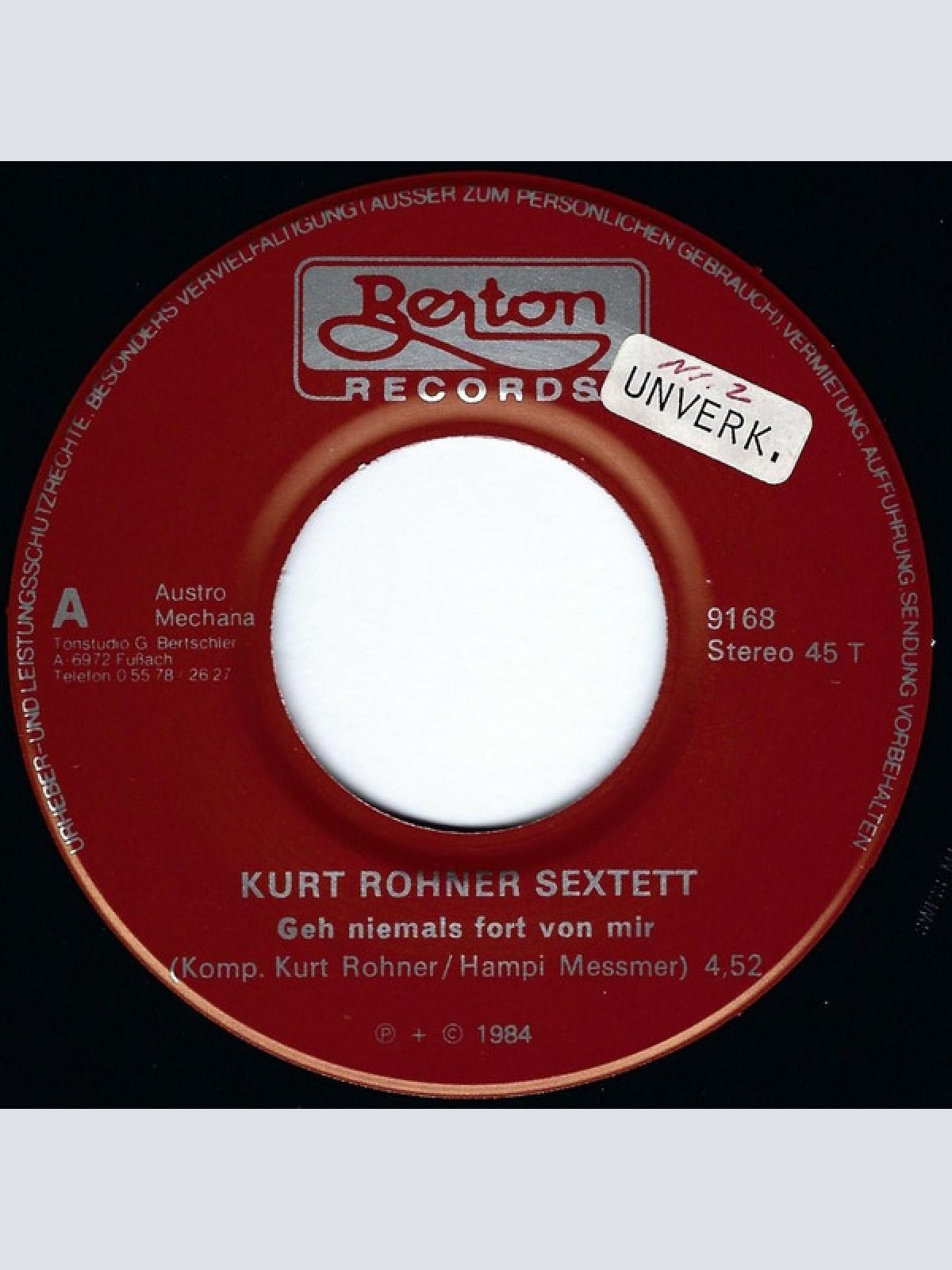 Vinyl / Kurt Rohner Sextett - Geh' Niemals Fort Von Mir