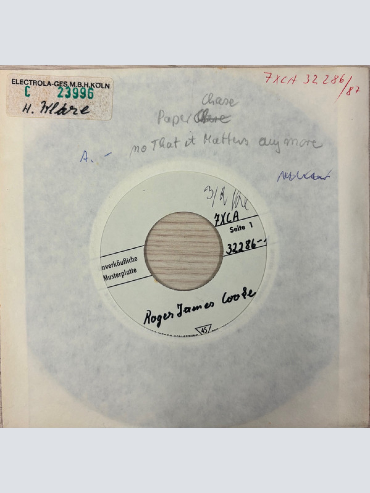 Vinyl / Roger Cook -  No That It Matters Anymore / Paper Chase