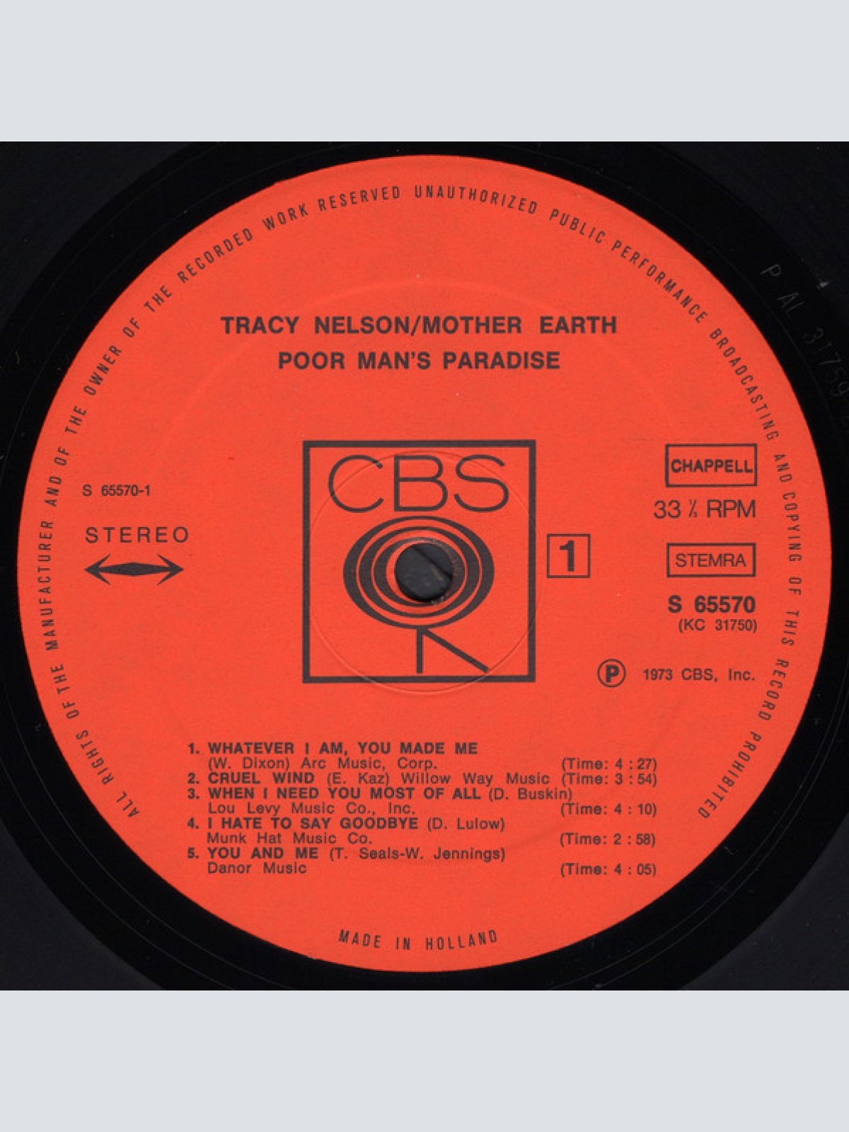 Vinyl / Tracy Nelson / Mother Earth (4) - Poor Man's Paradise