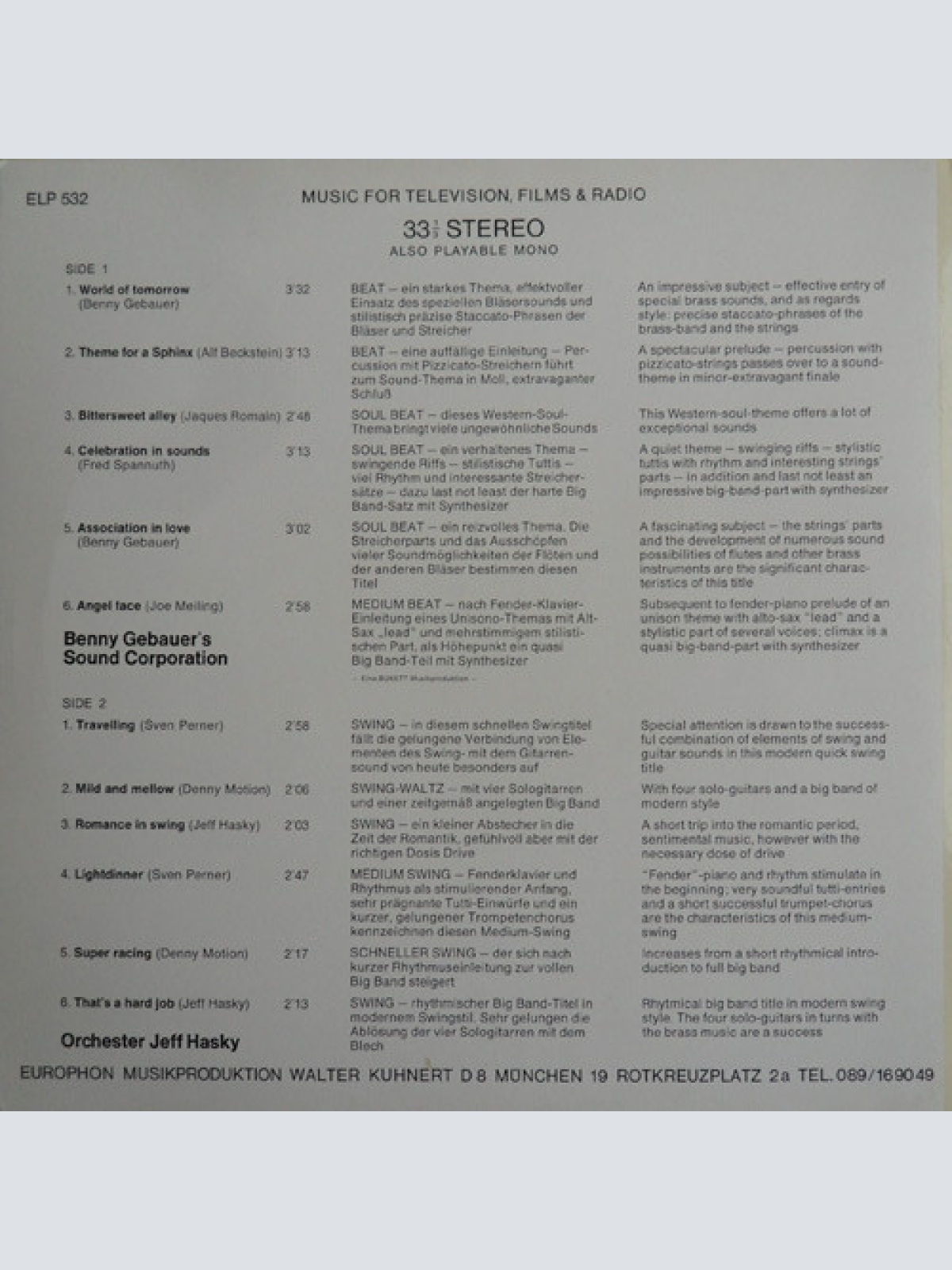 Vinyl / Benny Gebauer's Sound Corporation / Orchester Jeff Hasky - Benny Gebauer's Sound Corporation / Orchester Jeff Hasky