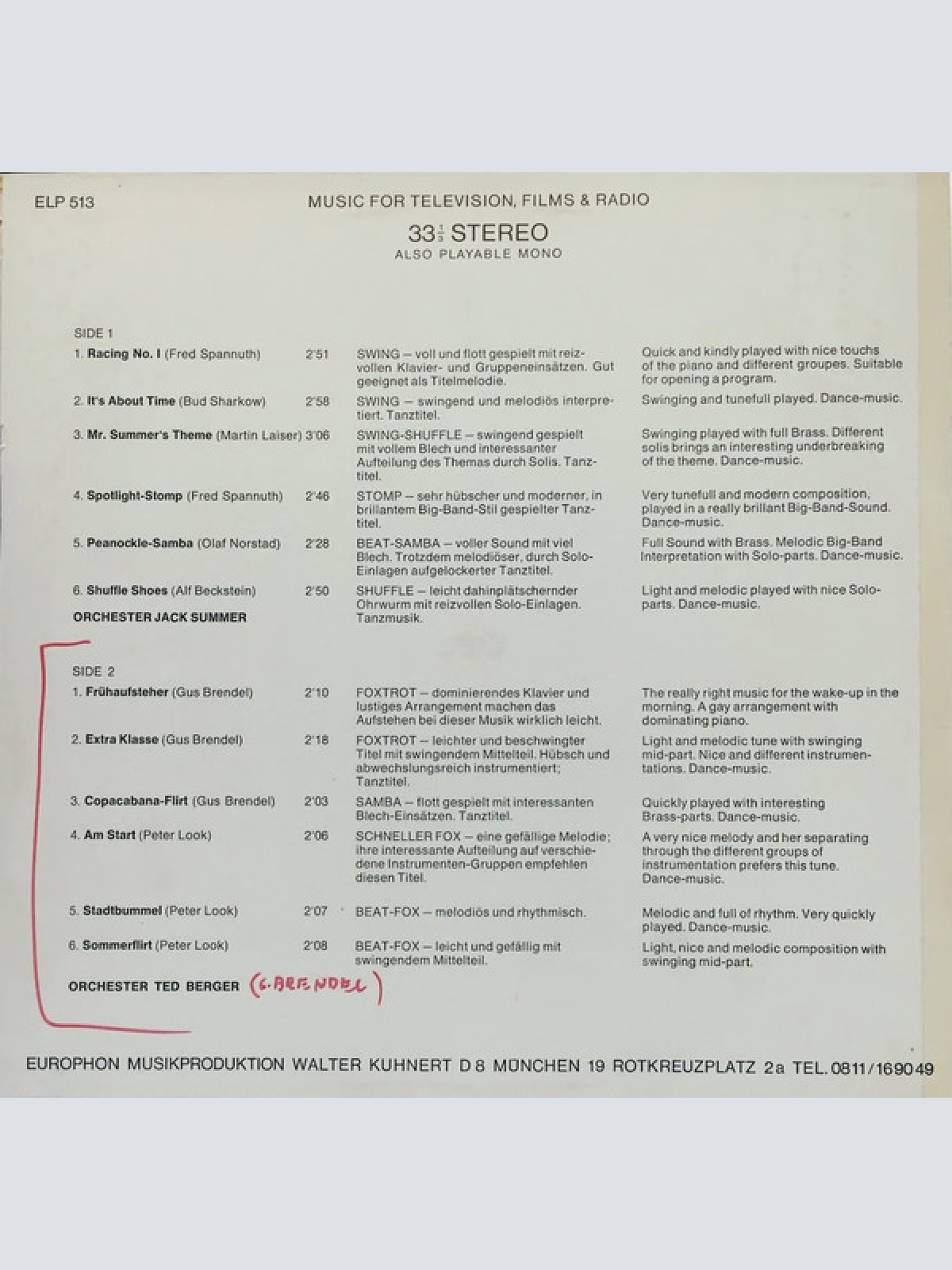 Vinyl / Orchester Jack Summer - Orchester Ted Berger - Orchester Jack Summer / Orchester Ted Berger