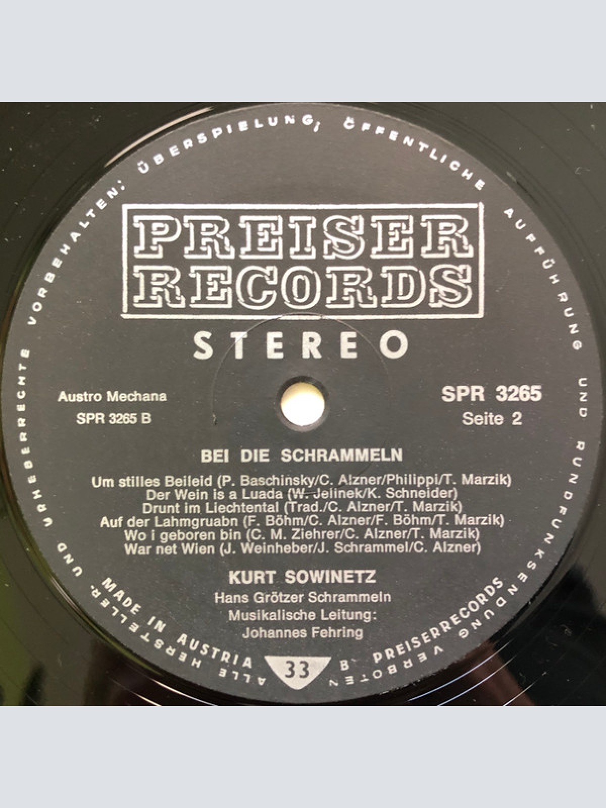 Vinyl / Kurt Sowinetz - Bei Die Schrammeln