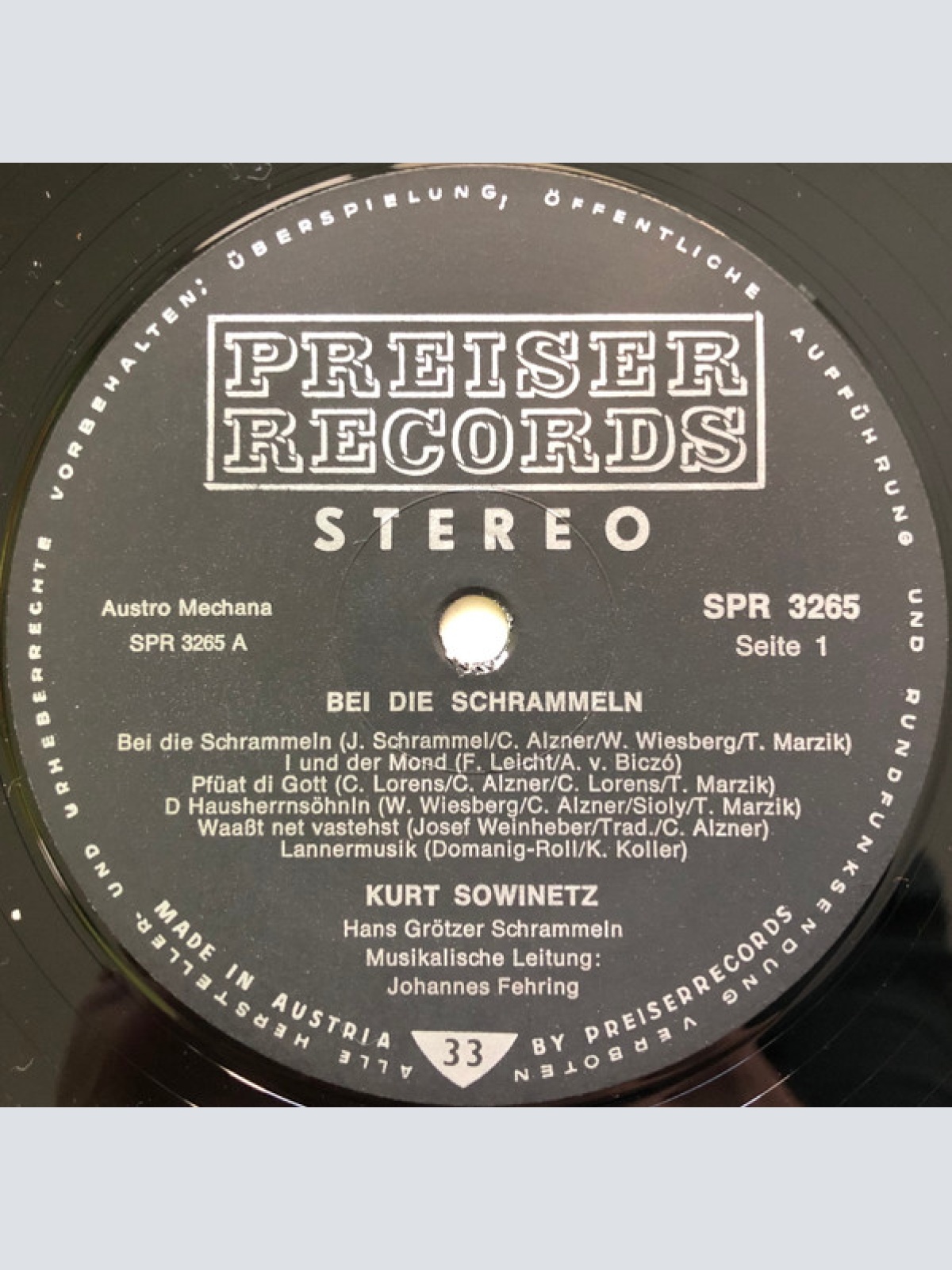 Vinyl / Kurt Sowinetz - Bei Die Schrammeln