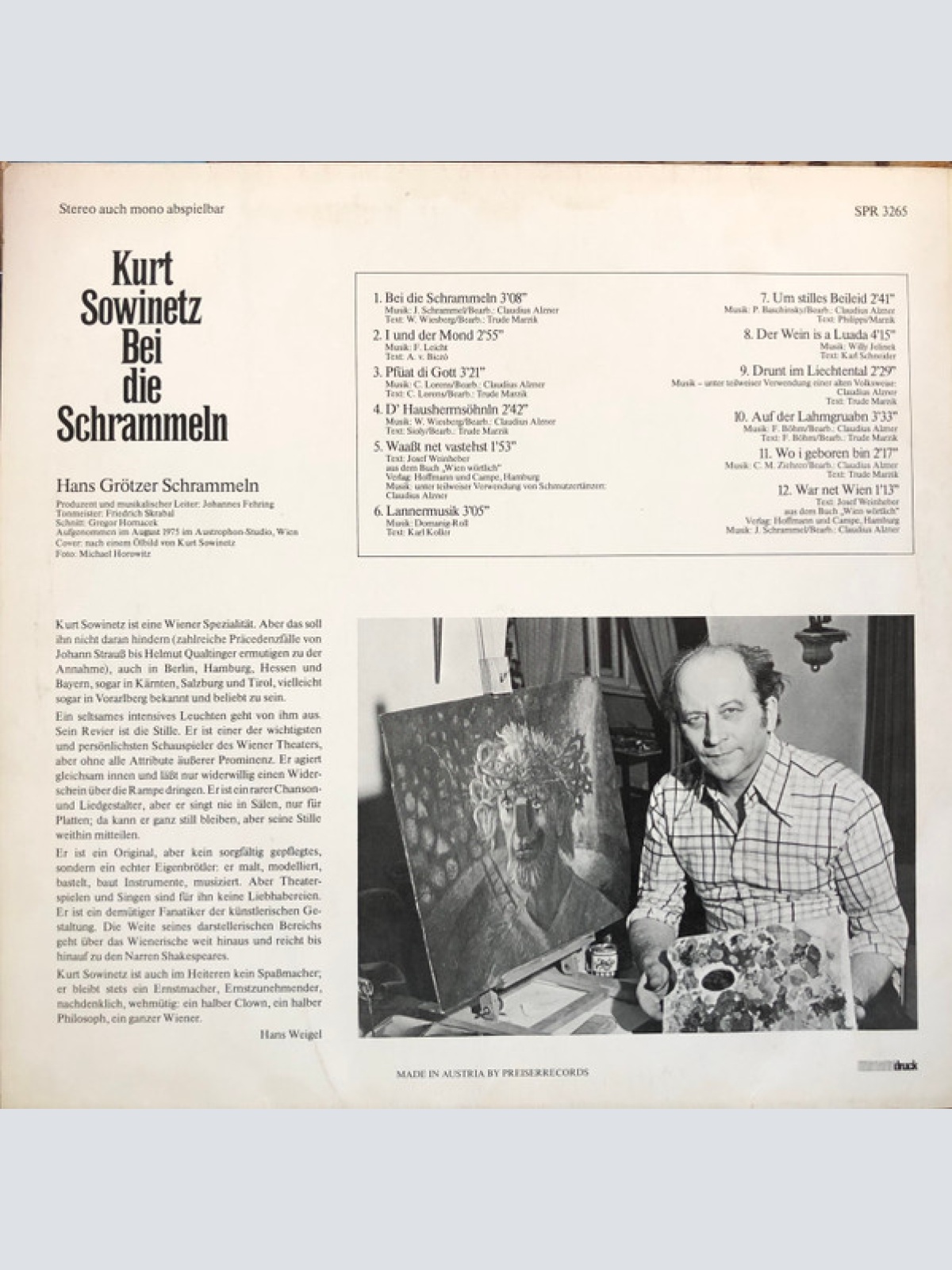 Vinyl / Kurt Sowinetz - Bei Die Schrammeln