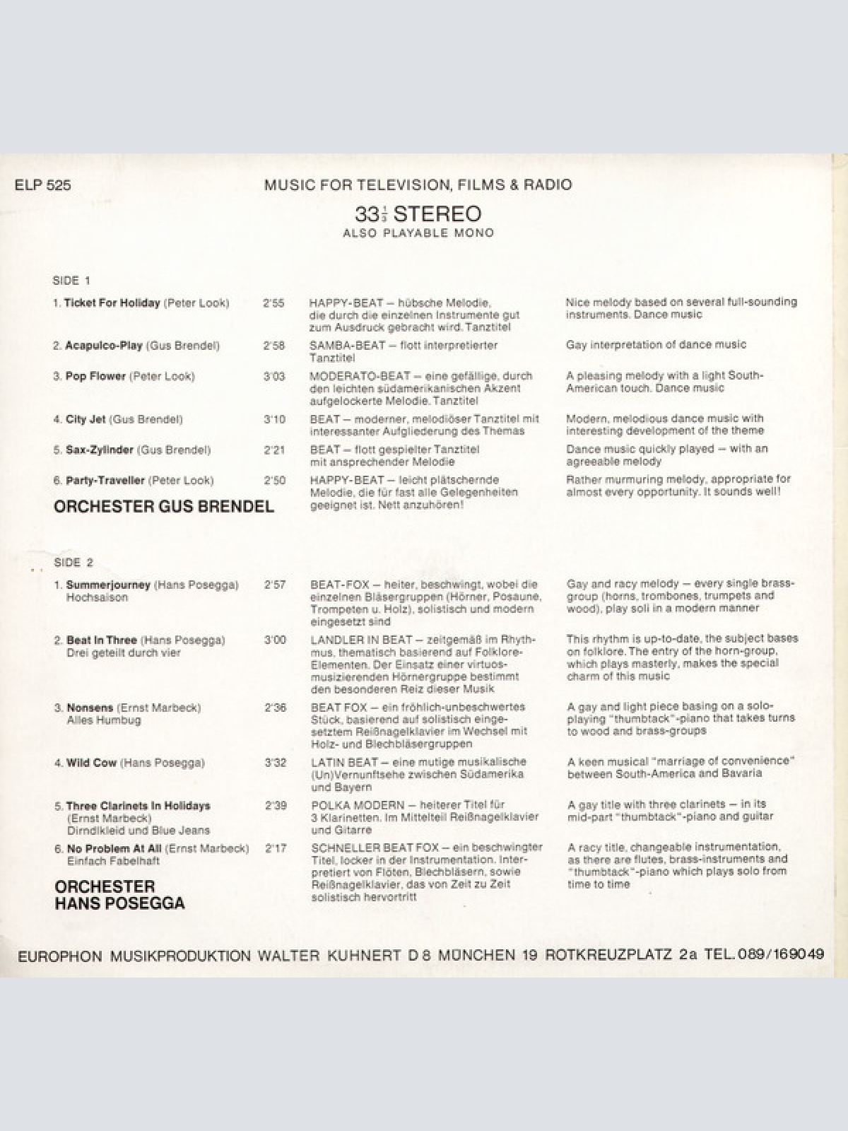 Vinyl / Orchester Gus Brendel, Orchester Hans Posegga - Orchester Gus Brendel / Hans Posegga