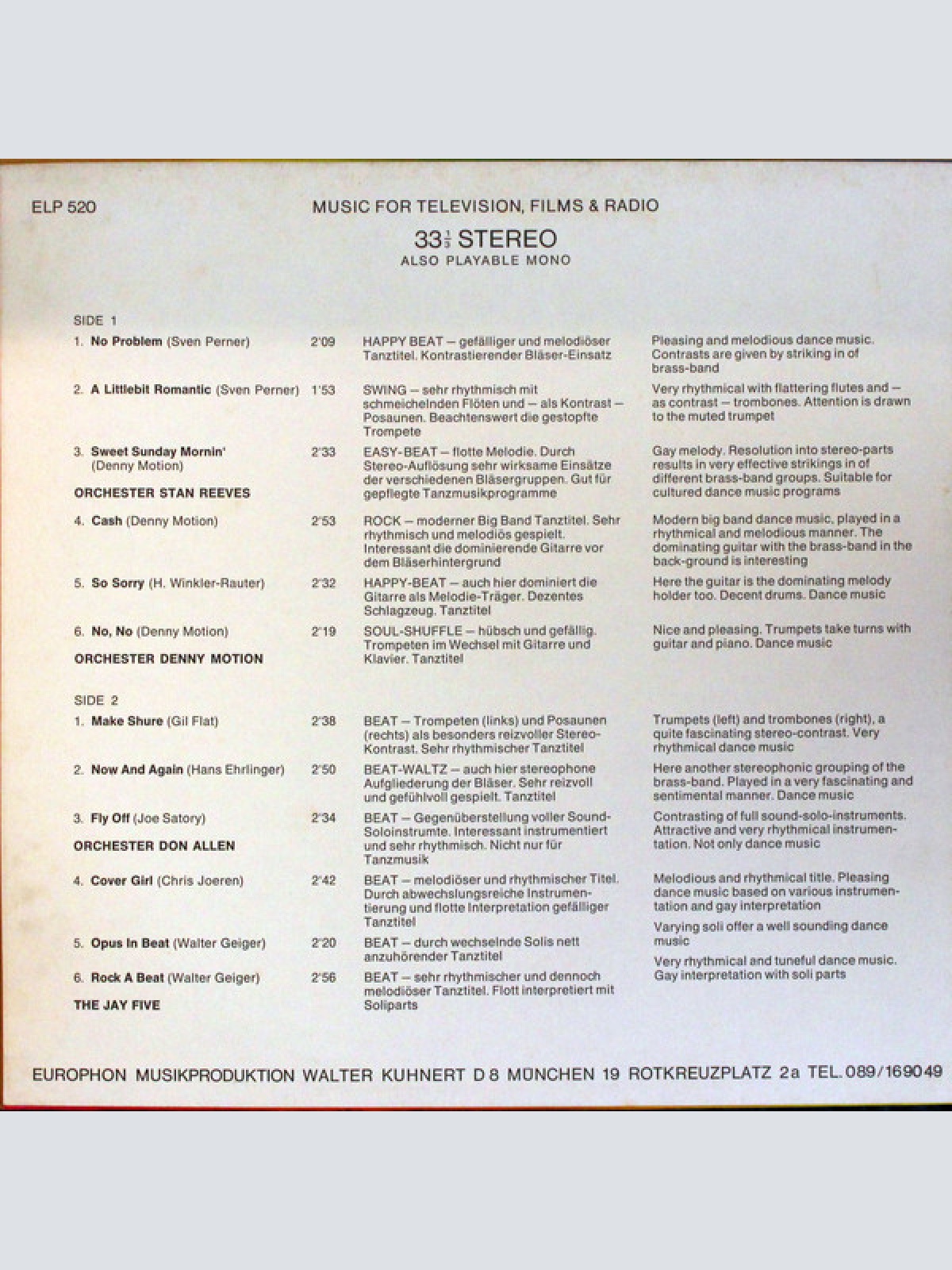 Vinyl / Orchester Stan Reeves / Denny Motion / Don Allen* / The Jay Five - Orchester Stan Reeves / Denny Motion / Don Allen / The Jay Five