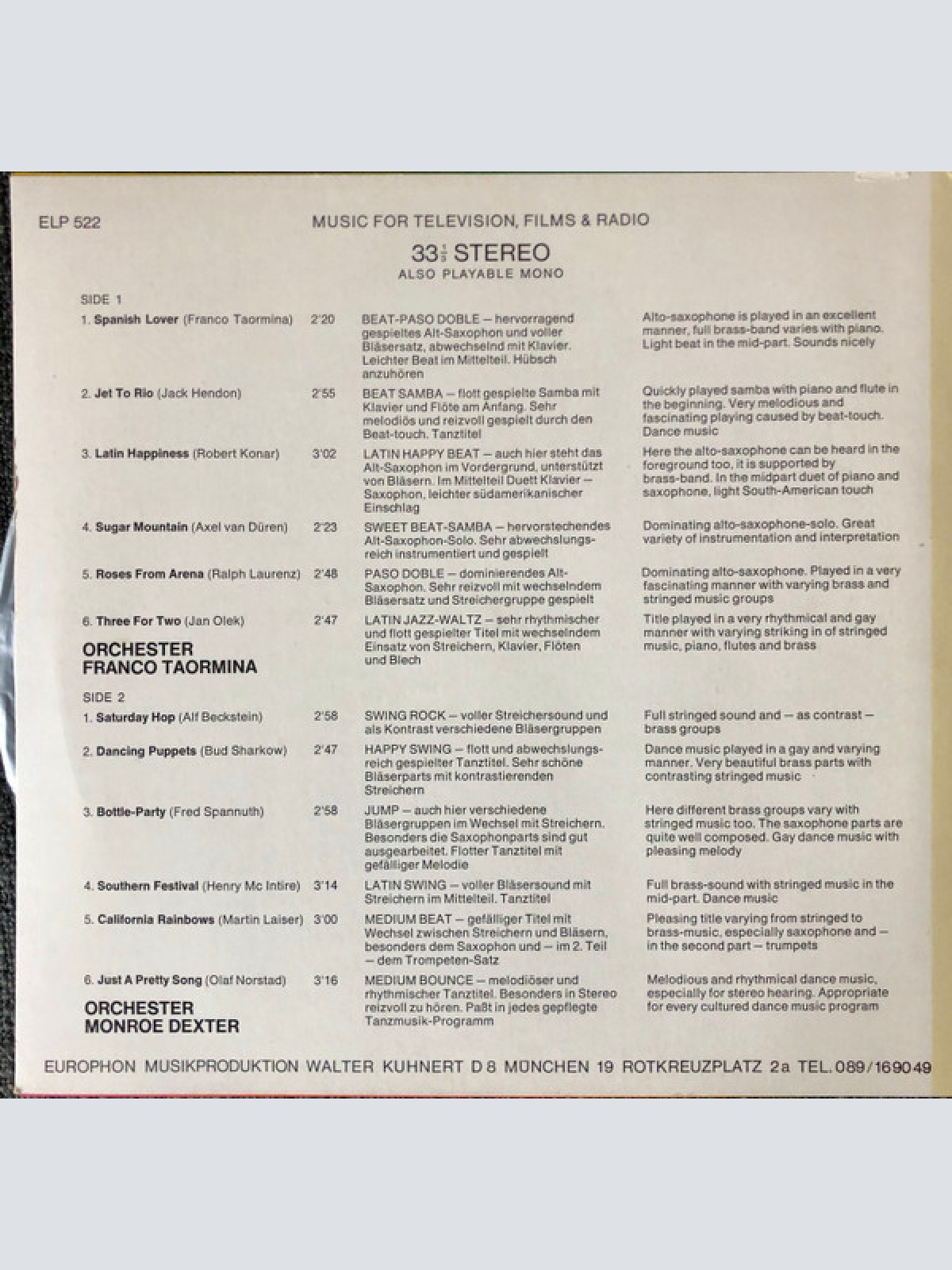 Vinyl / Orchester Franco Taormina, Orchester Monroe Dexter - Orchester Franco Taormina / Monroe Dexter