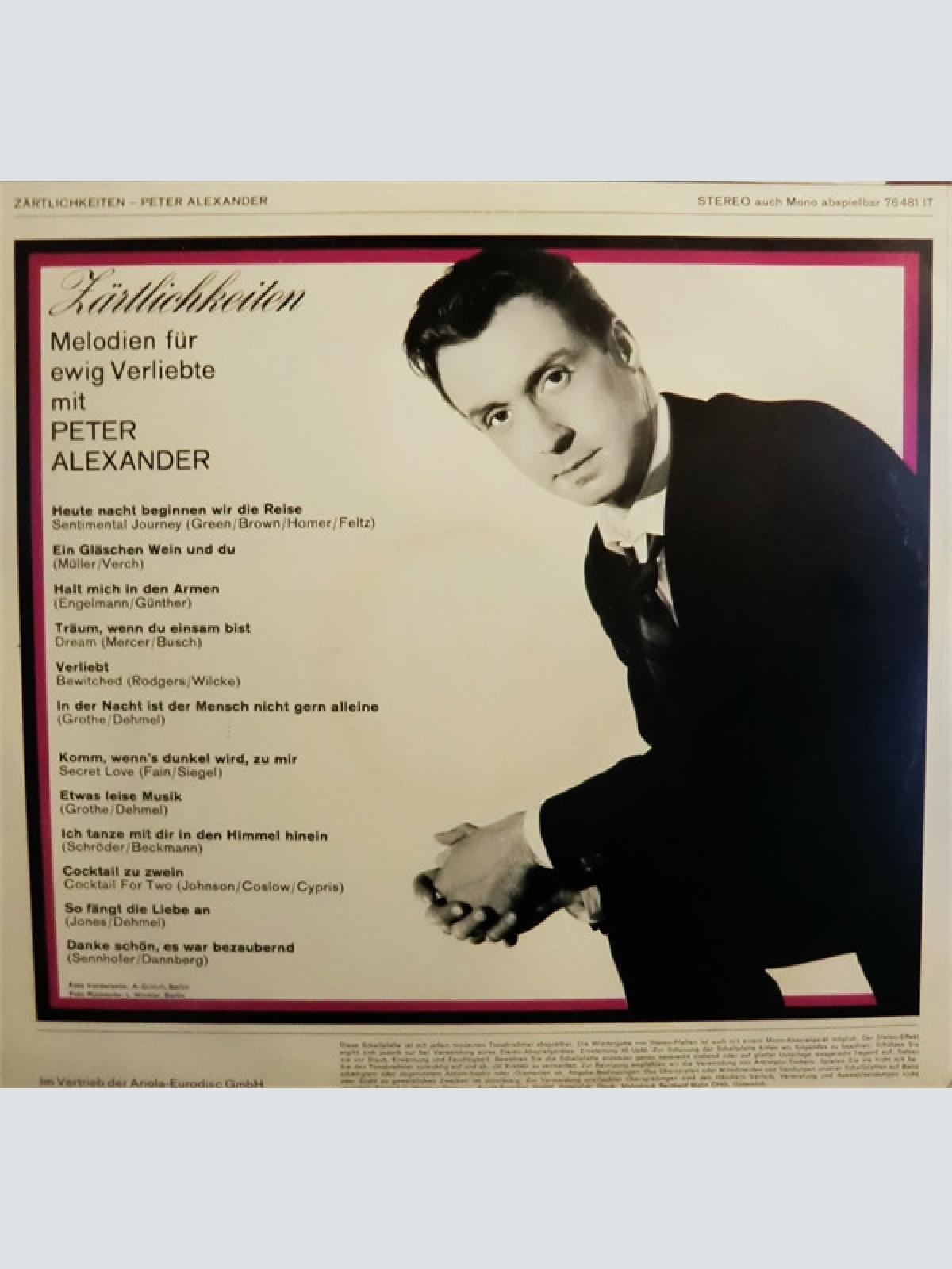 Vinyl / Peter Alexander - Zärtlichkeiten - Melodien Für Ewig Verliebte