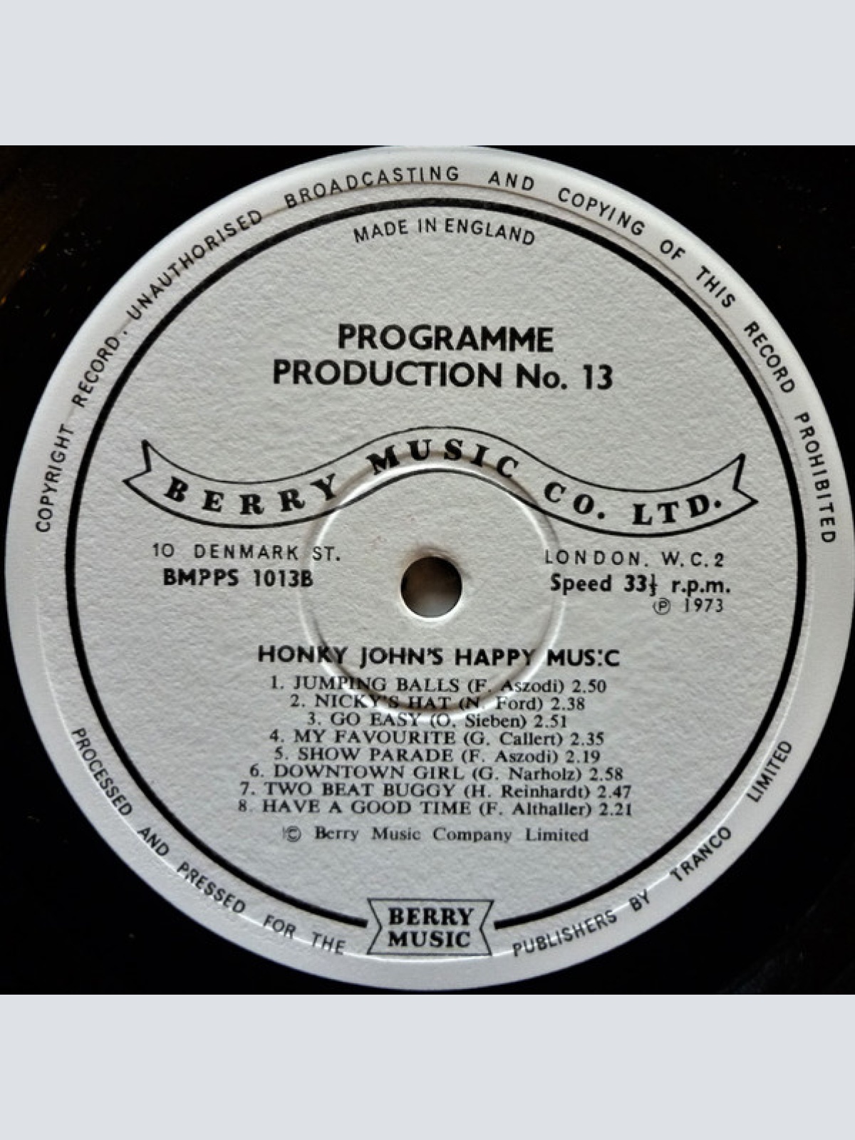 Vinyl / The Nashville Action / Honky John's Happy Music - Programme Production Number 13