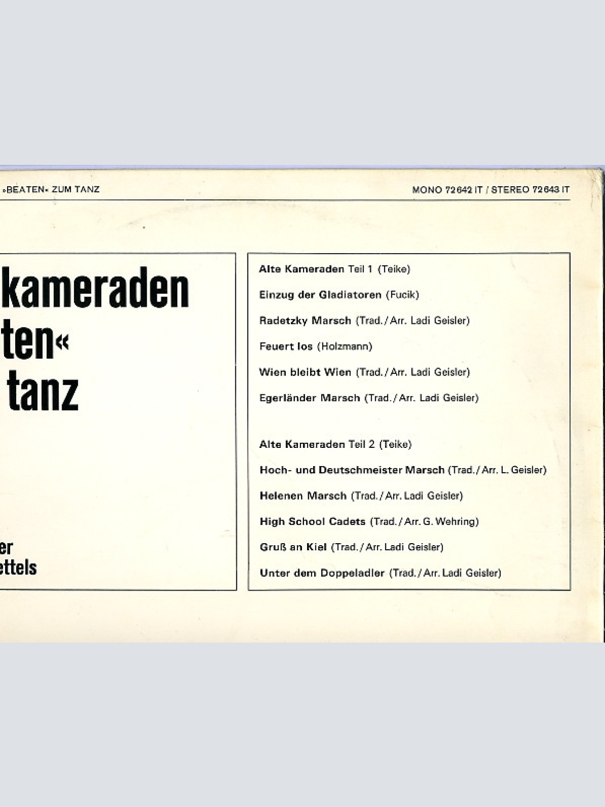 Vinyl / Ladi Geisler & Die Kettels - Alte Kameraden Beaten Zum Tanz