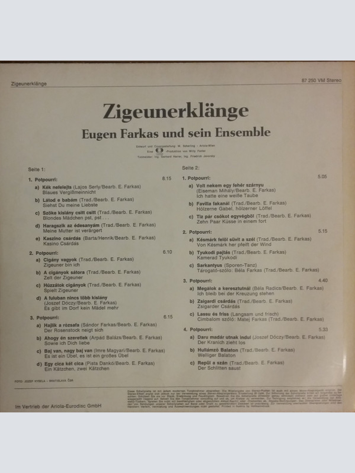 Vinyl / Eugen Farkas Und Sein Ensemble* - Zigeunerklänge