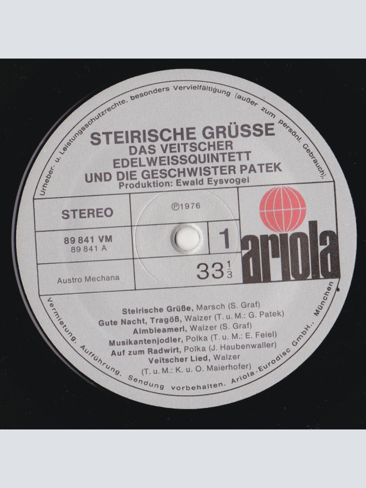 Vinyl / Veitscher Edelweißquintett Und Die Geschwister Patek* - Steirische Grüsse