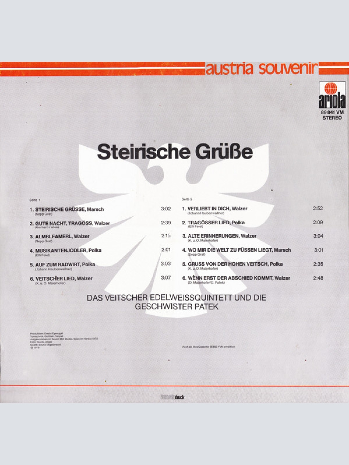 Vinyl / Veitscher Edelweißquintett Und Die Geschwister Patek* - Steirische Grüsse