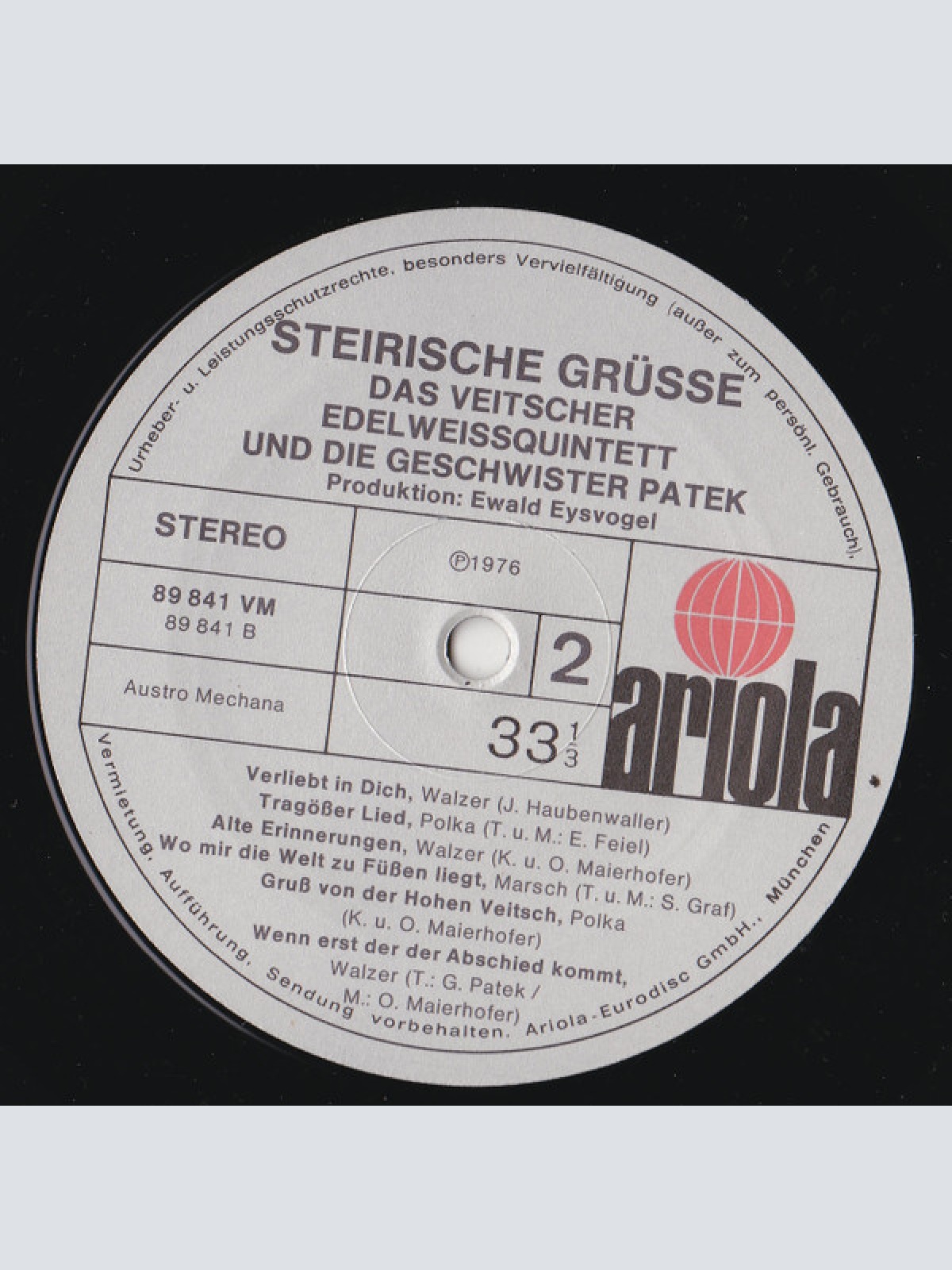 Vinyl / Veitscher Edelweißquintett Und Die Geschwister Patek* - Steirische Grüsse