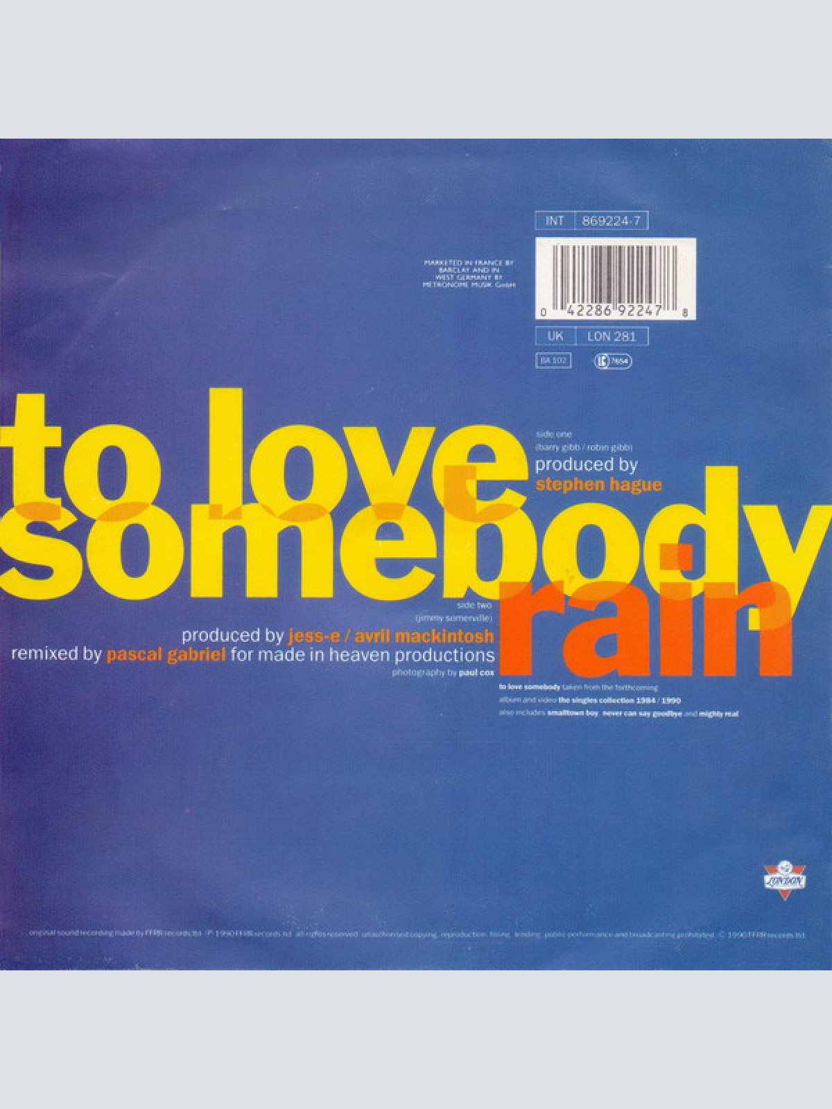 Vinyl / Jimmy Somerville - To Love Somebody