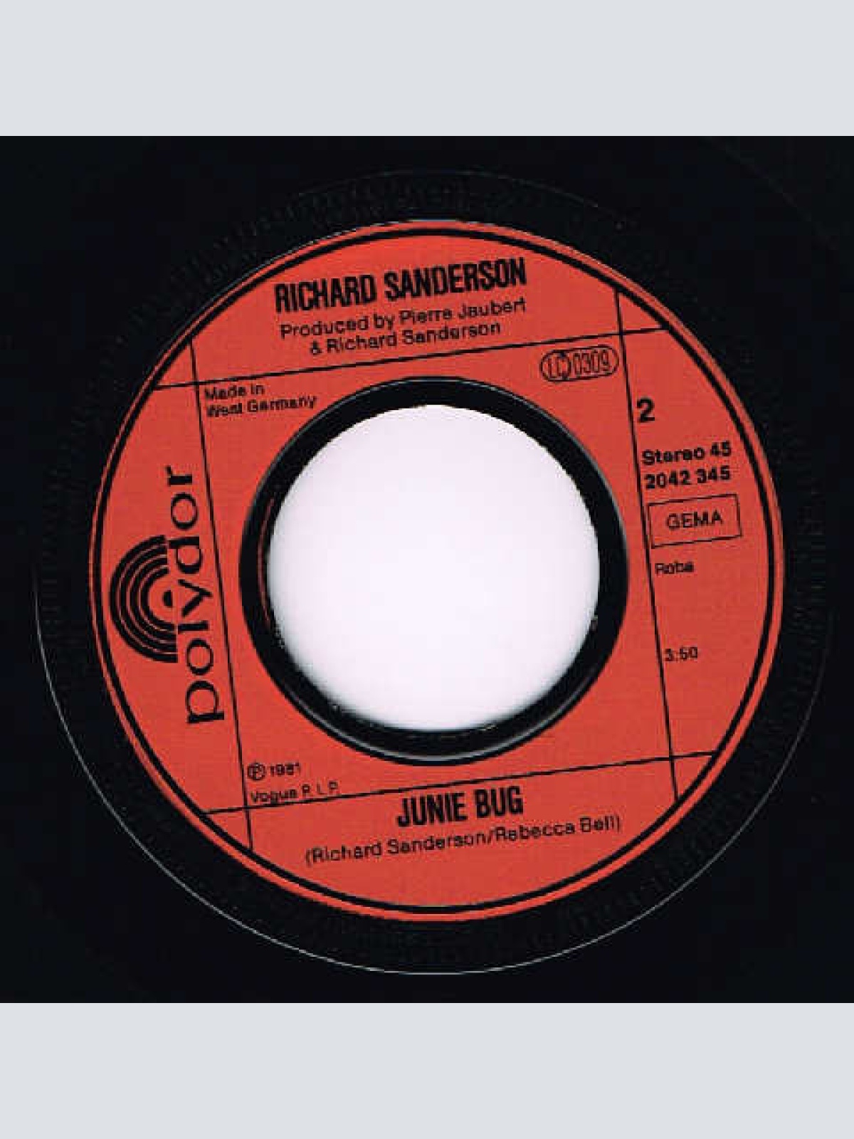 Vinyl / Richard Sanderson - She's A Lady / Junie Bug