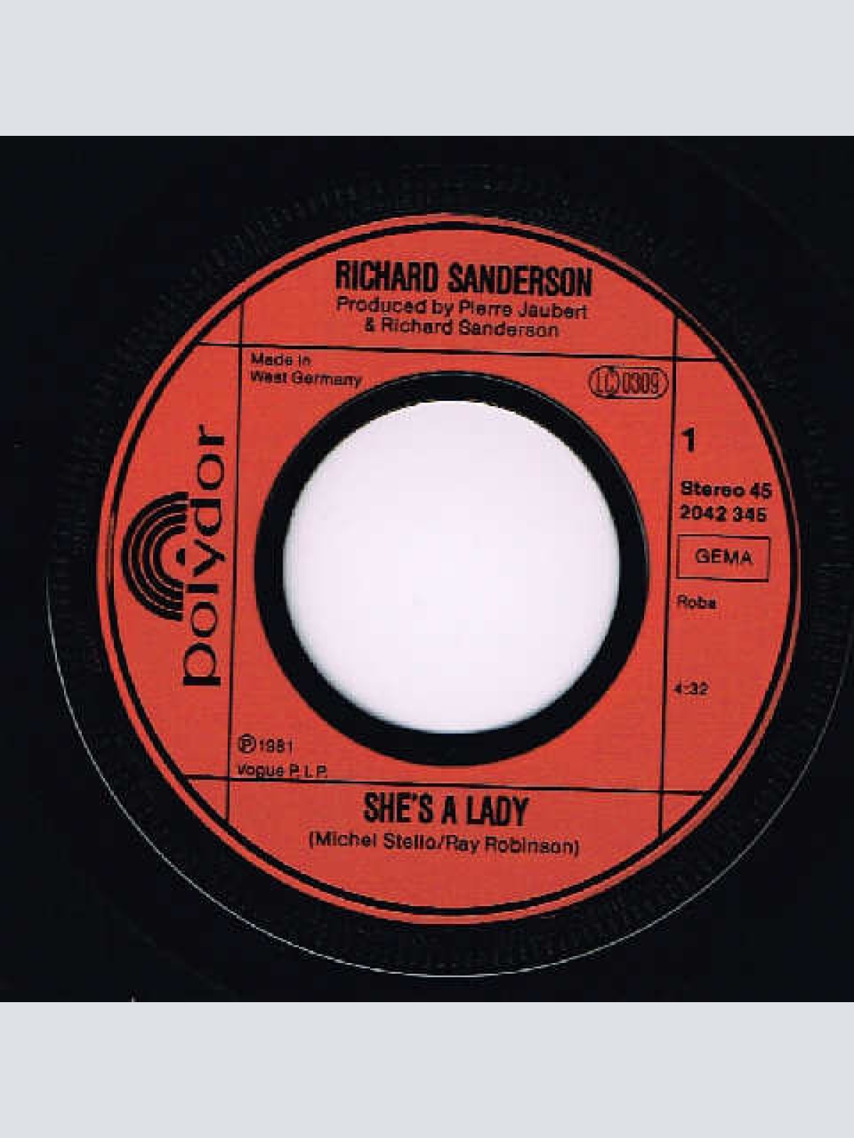 Vinyl / Richard Sanderson - She's A Lady / Junie Bug