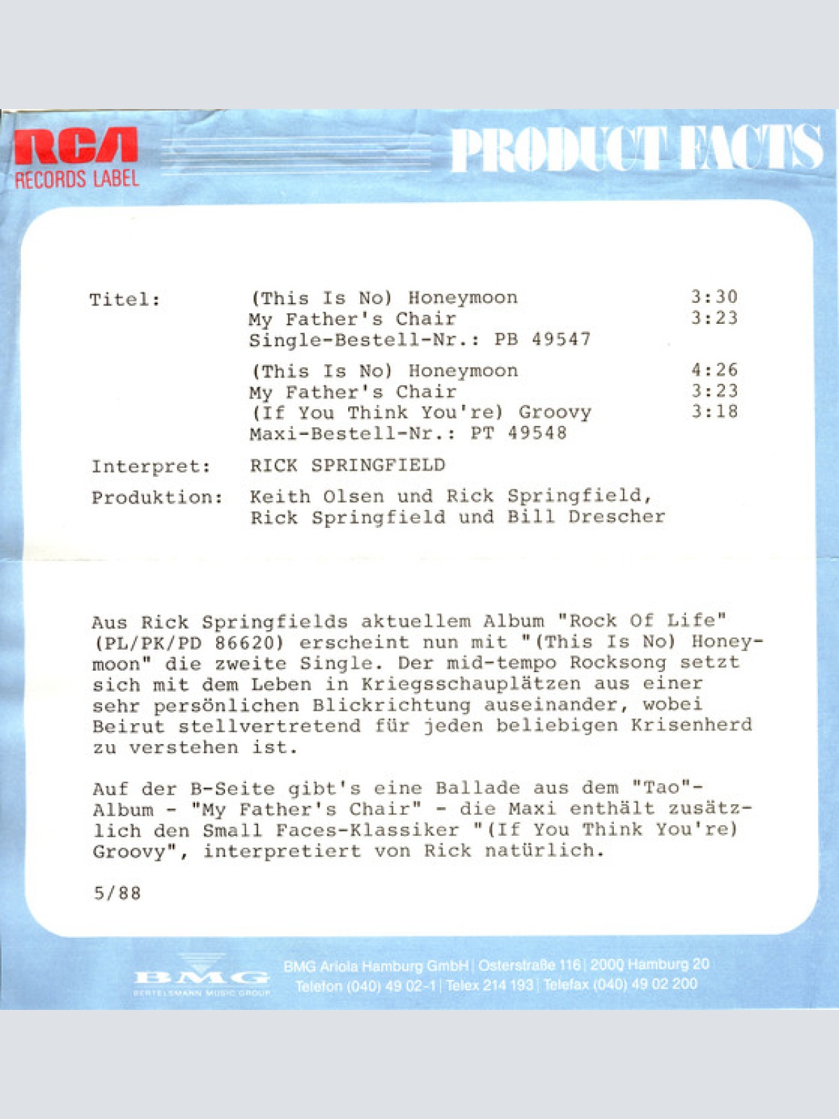 Vinyl / Rick Springfield - (This Is No) Honeymoon