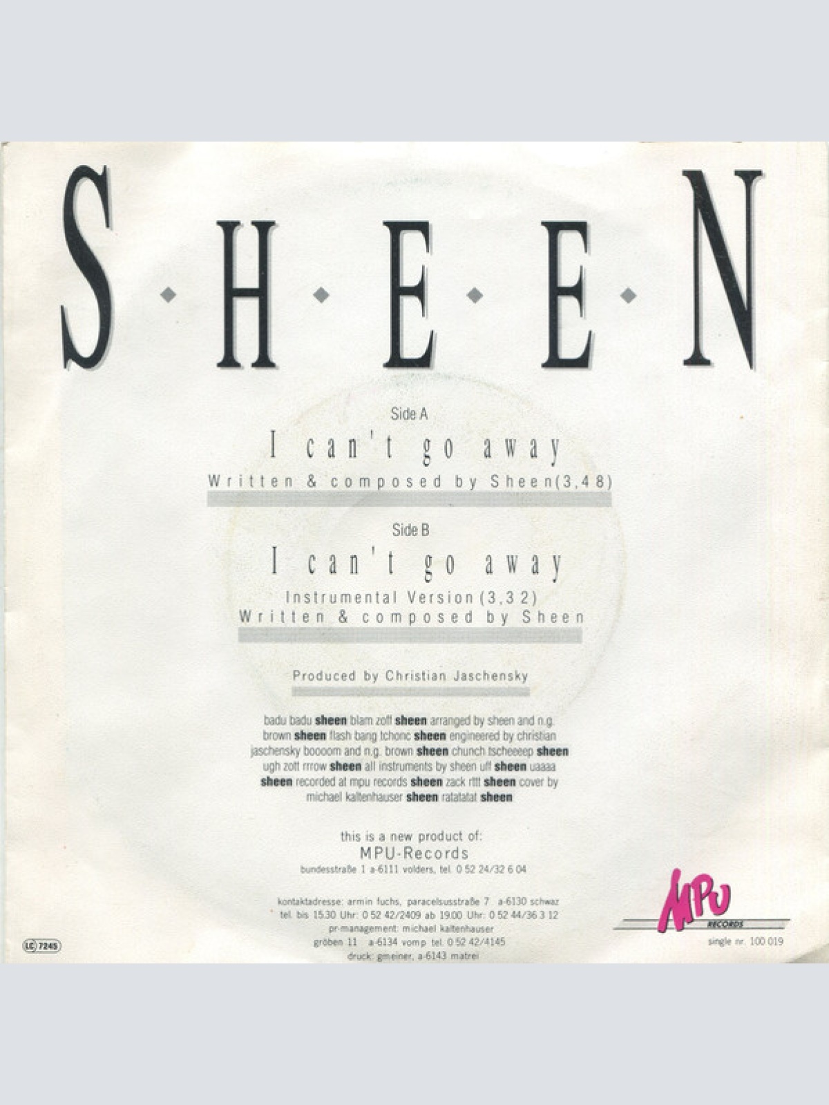 Vinyl / Sheen (10) - I Can't Go Away