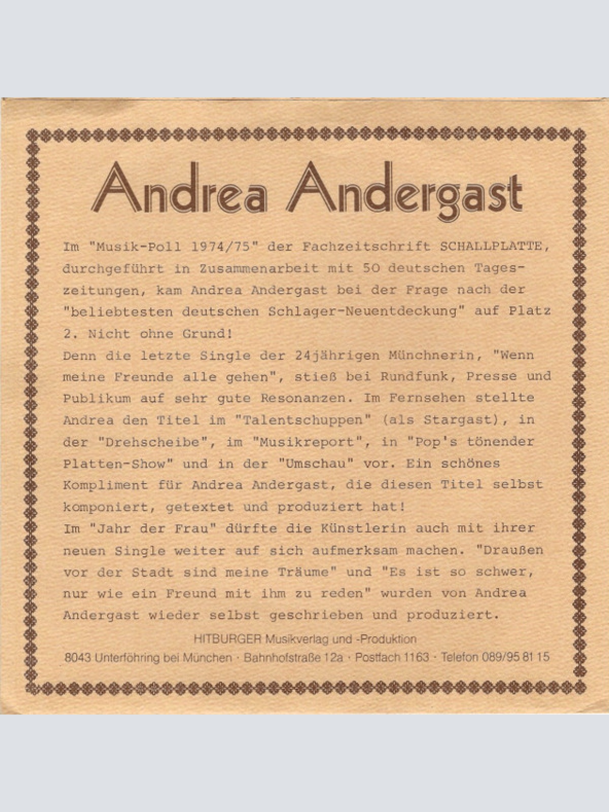 Vinyl / Andrea Andergast - Draussen Vor Der Stadt Sind Meine Träume