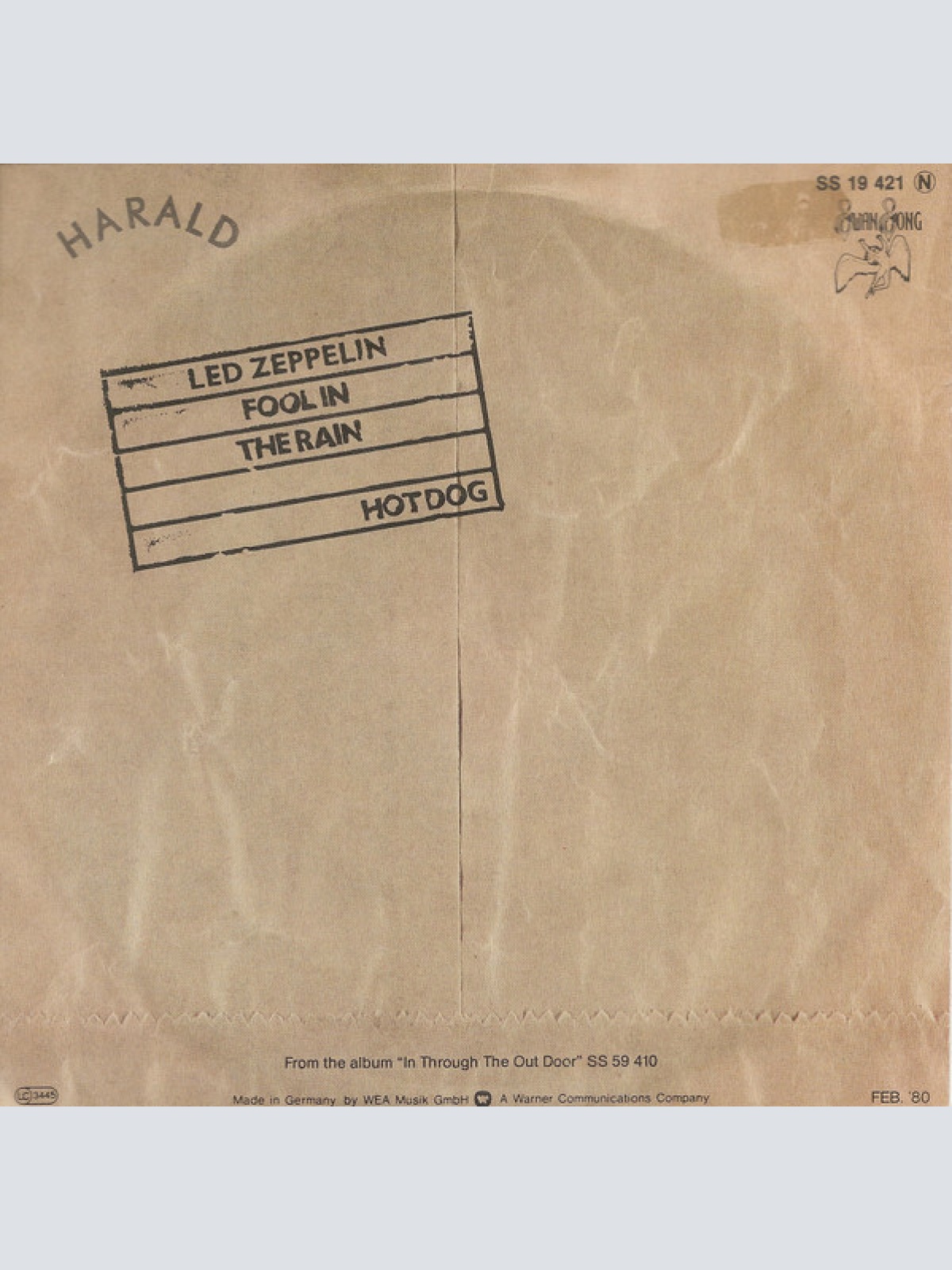 Vinyl / Led Zeppelin - Fool In The Rain / Hot Dog