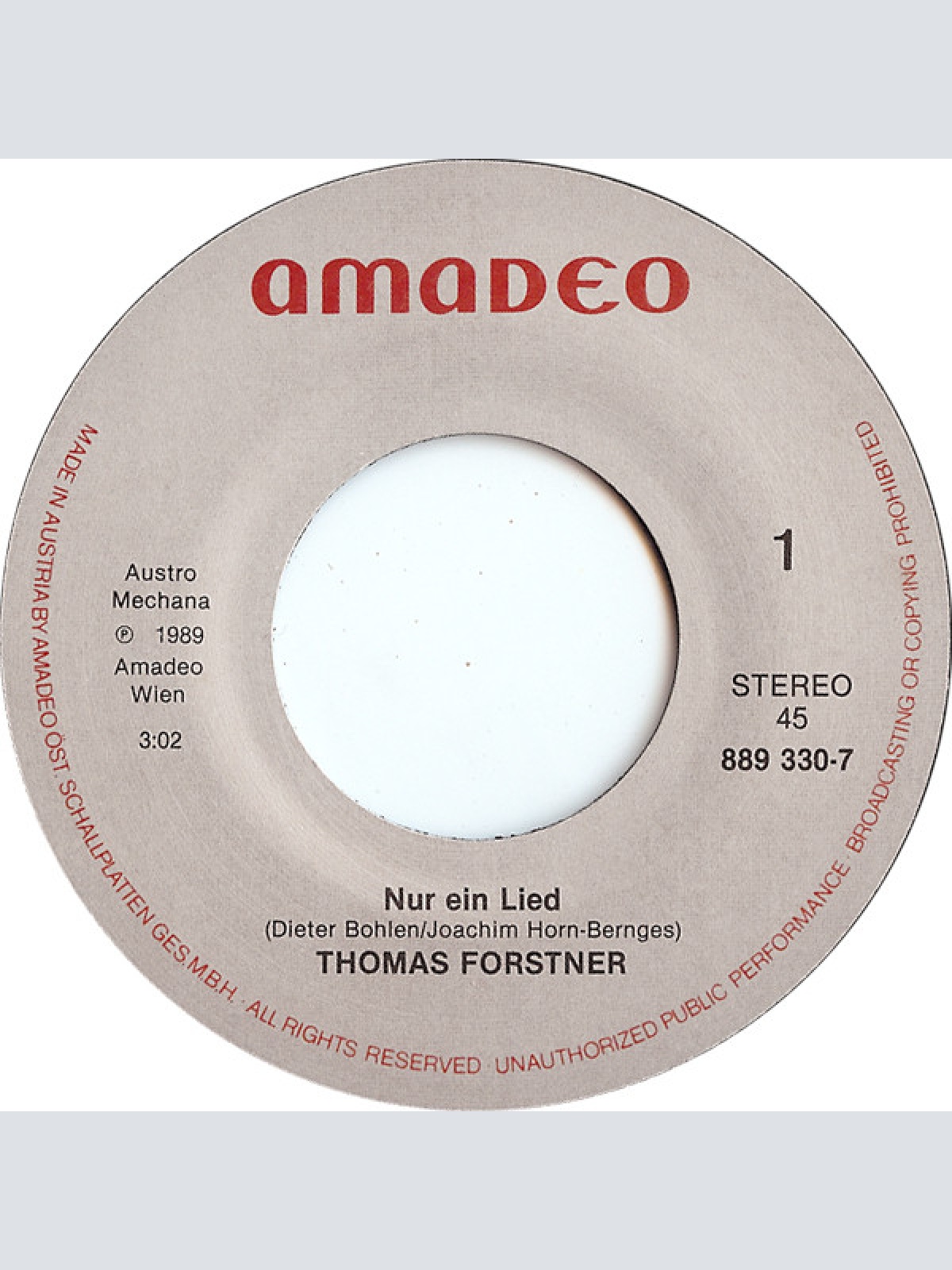 Vinyl / Thomas Forstner - Nur Ein Lied