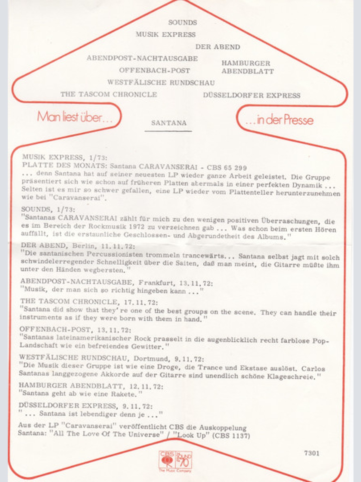 Vinyl / Santana - All The Love Of The Universe / Look Up (To See What's Coming Down)