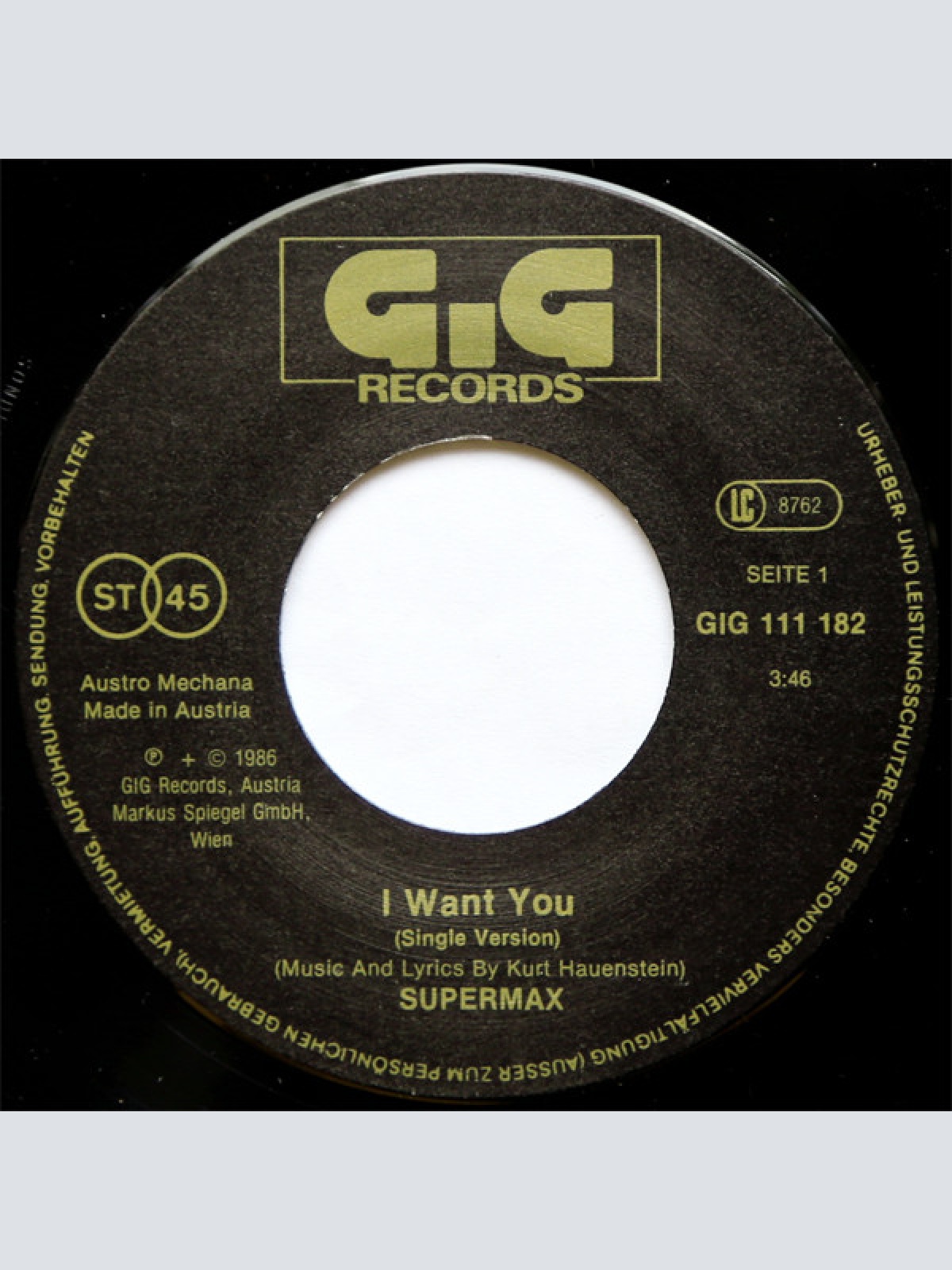 Vinyl / Supermax - I Want You (Single Vers.)