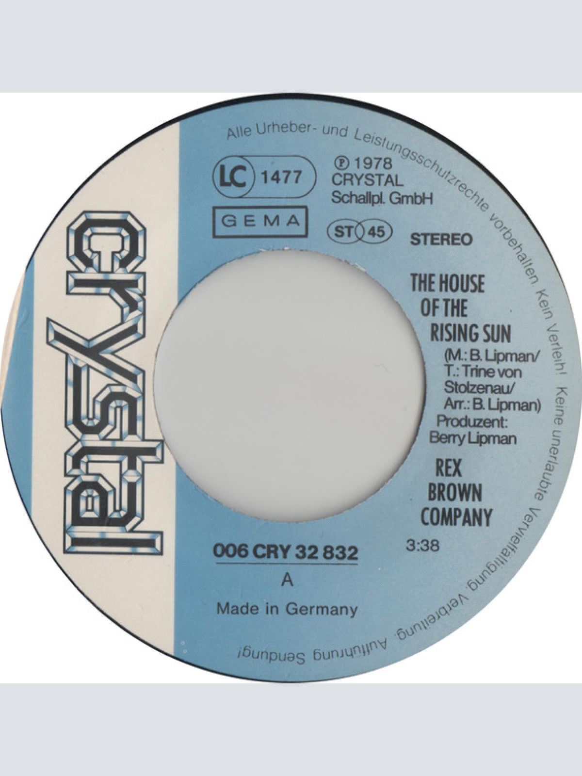 Vinyl / Rex Brown Company - The House Of The Rising Sun