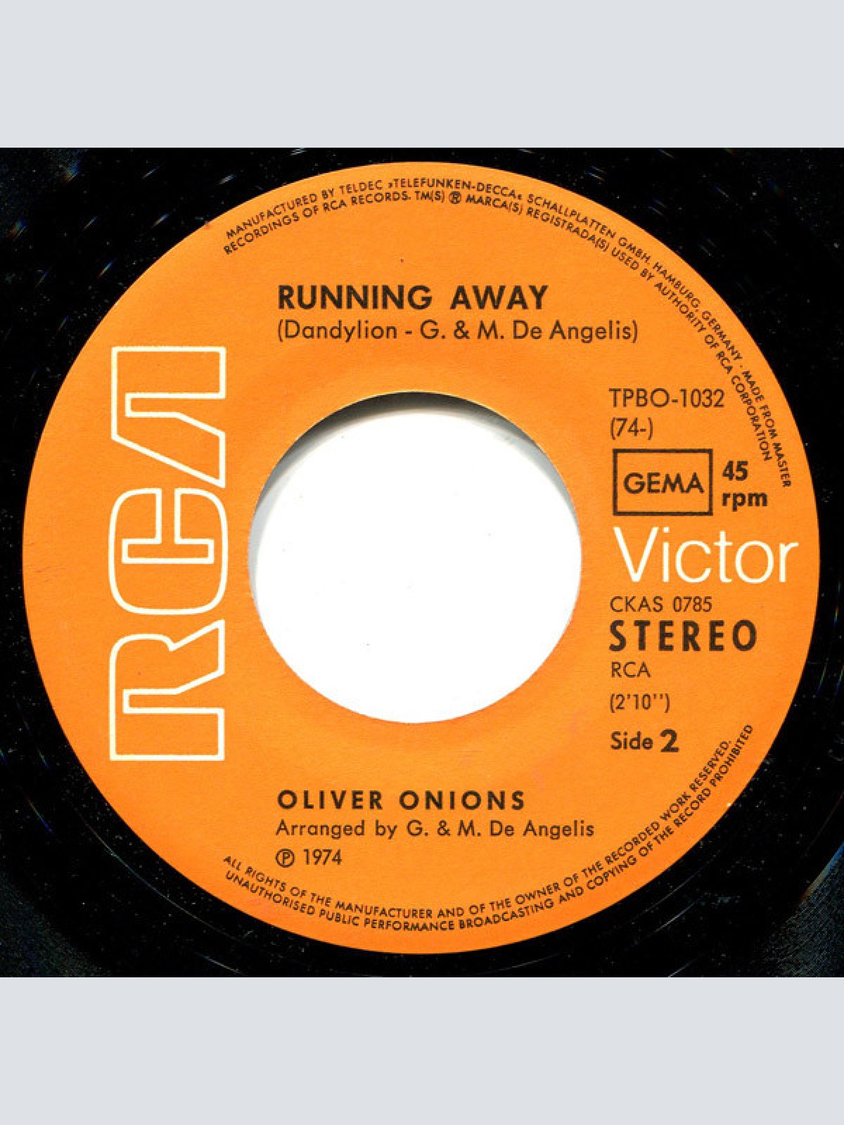 Vinyl / Oliver Onions - Take It Easy Joe / Running Away