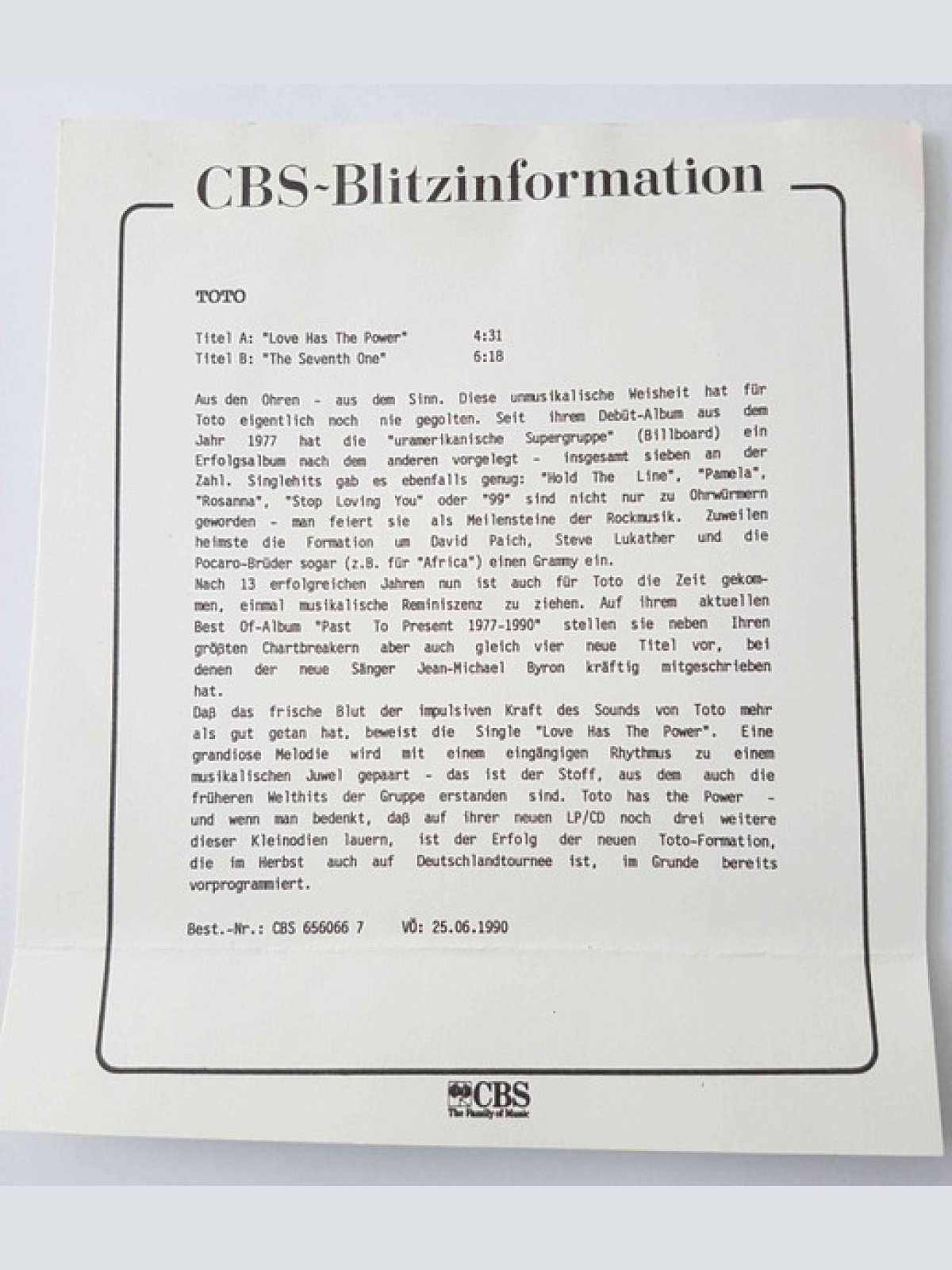 Vinyl / Toto - Love Has The Power