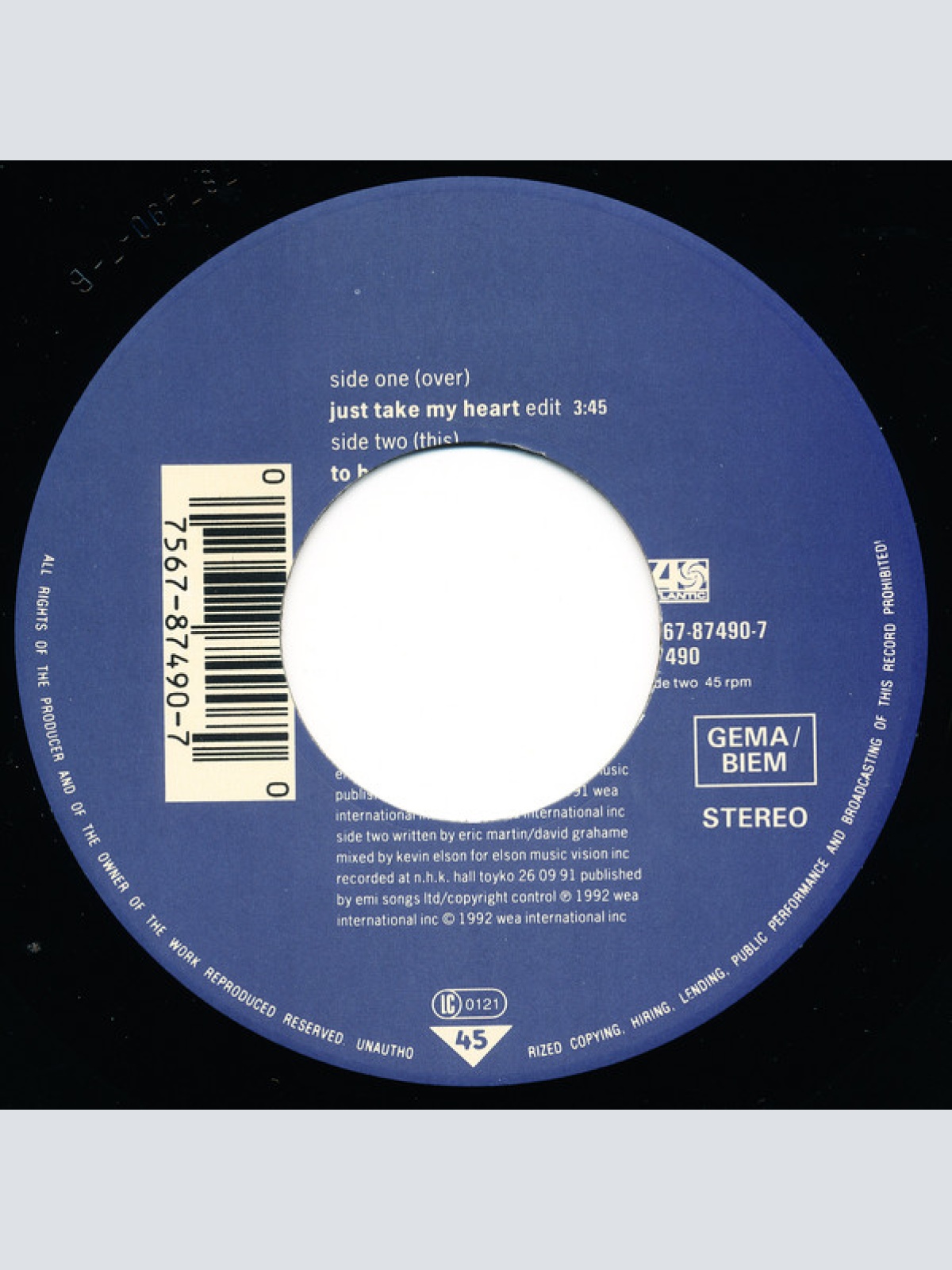 Vinyl / Mr. Big - Just Take My Heart