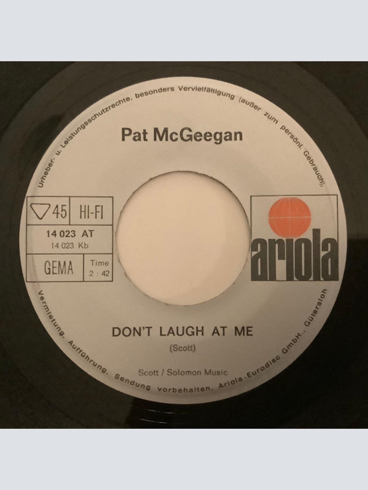 Vinyl / Pat McGeegan - Chance Of A Lifetime