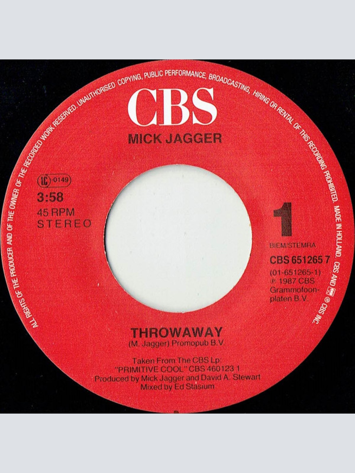 Vinyl / Mick Jagger - Throwaway