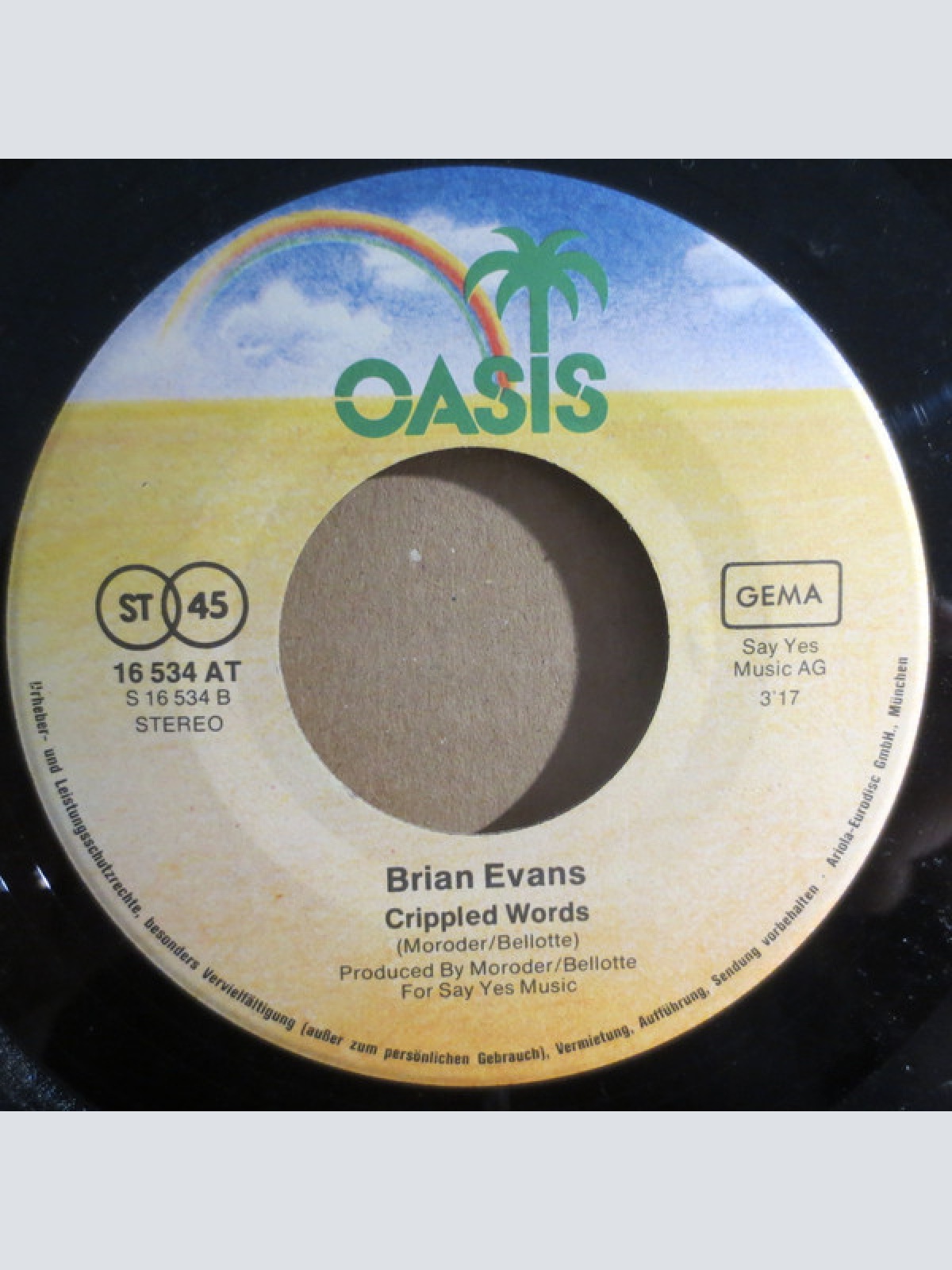Vinyl / Brian Evans (7) - Lonely Lovers Symphony / Crippled Words