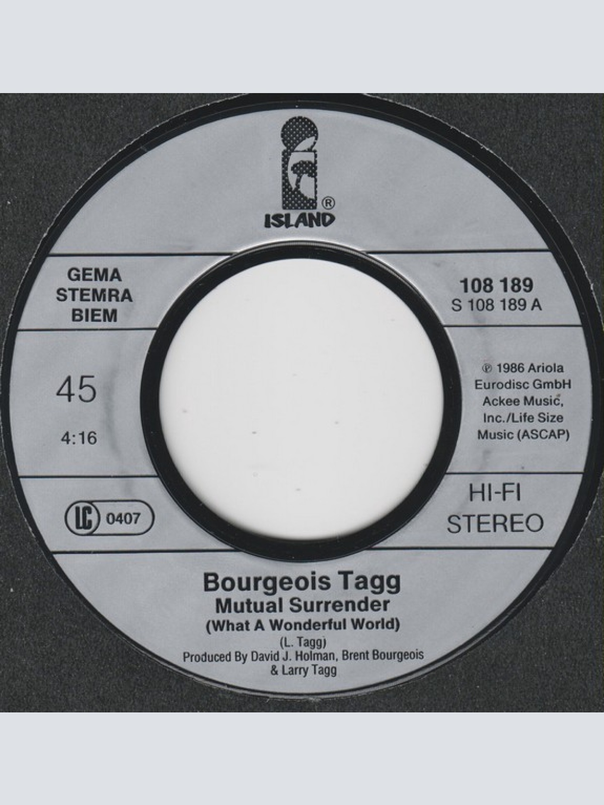 Vinyl / Bourgeois Tagg - Mutual Surrender