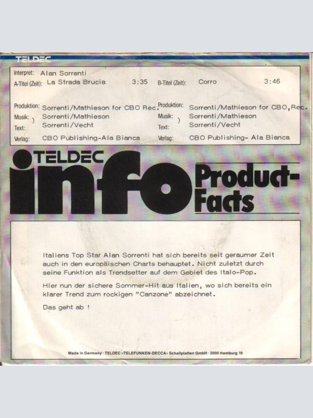 Vinyl / Alan Sorrenti - La Strada Brucia & Corro
