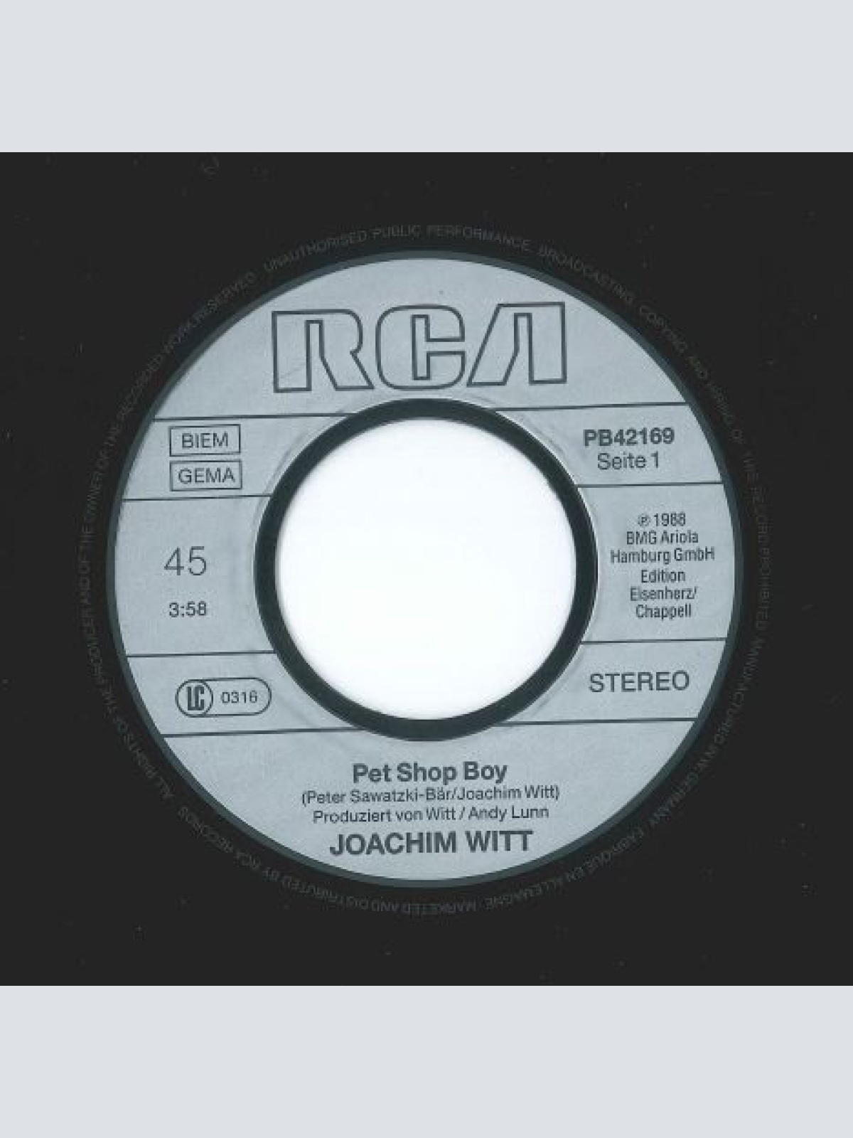 Vinyl / Joachim Witt - Pet Shop Boy