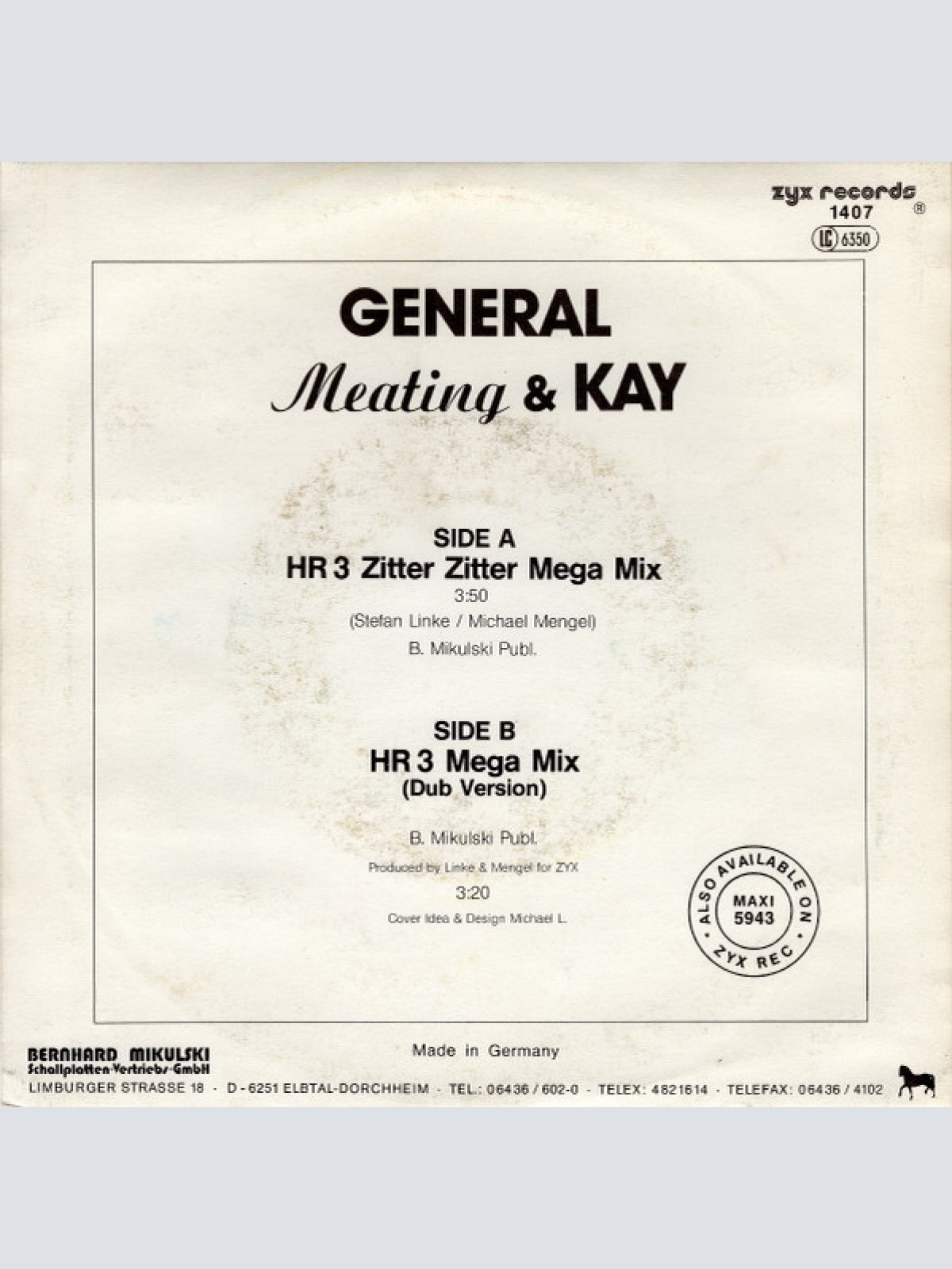 Vinyl / General Meating & Kay - HR3 Zitter Zitter Mega Mix