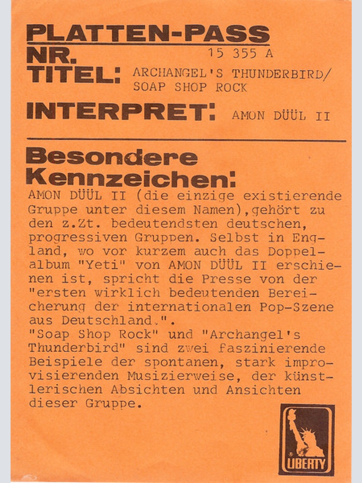 Vinyl / Amon Düül II - Archangels Thunderbird / (Excerpt From) Soap Shop Rock