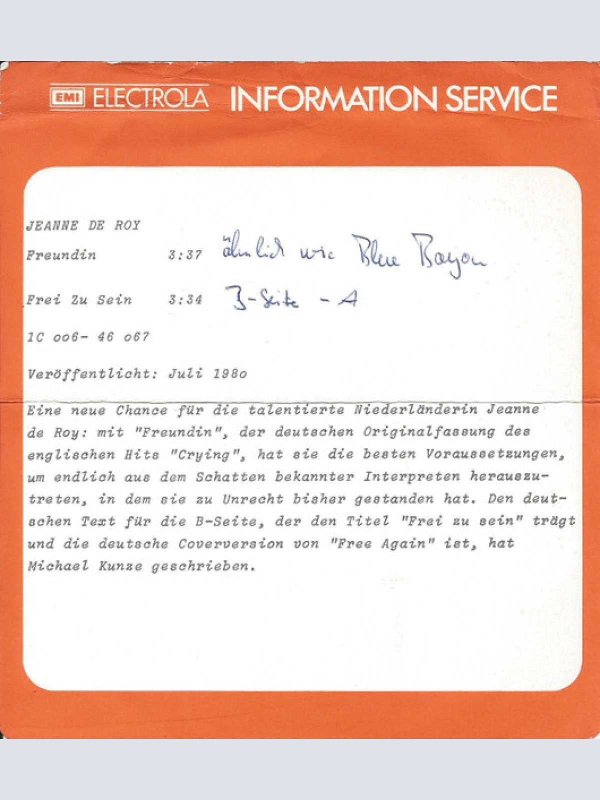 Vinyl / Jeanne De Roy - Freundin