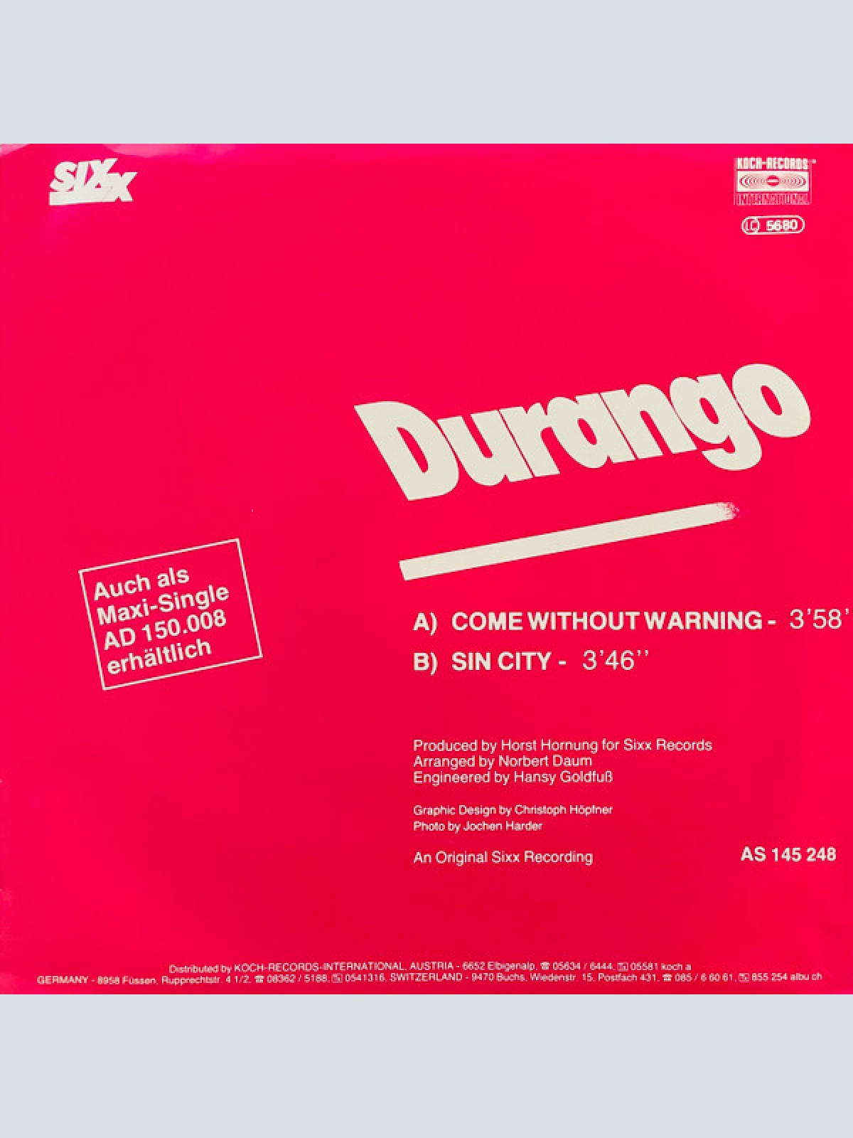 Vinyl / Durango (2) - Come Without Warning