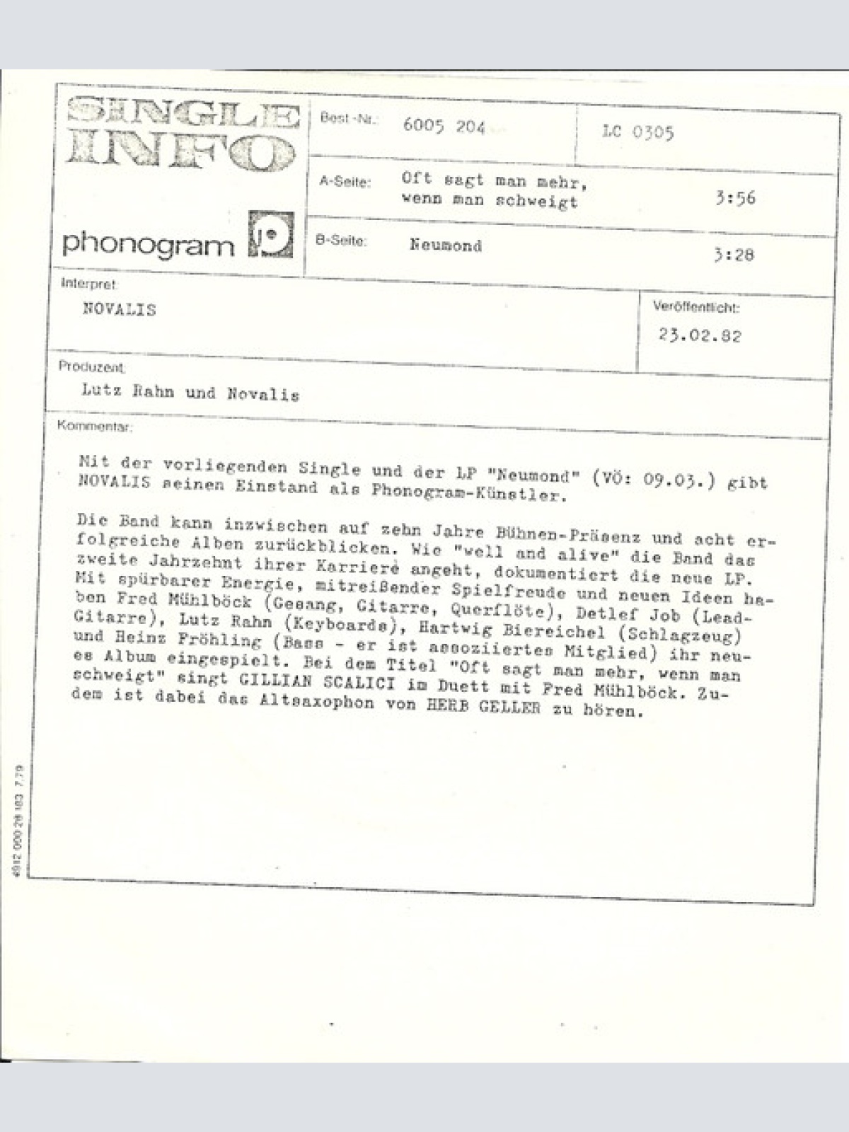 Vinyl / Novalis (3) - Oft Sagt Man Mehr, Wenn Man Schweigt