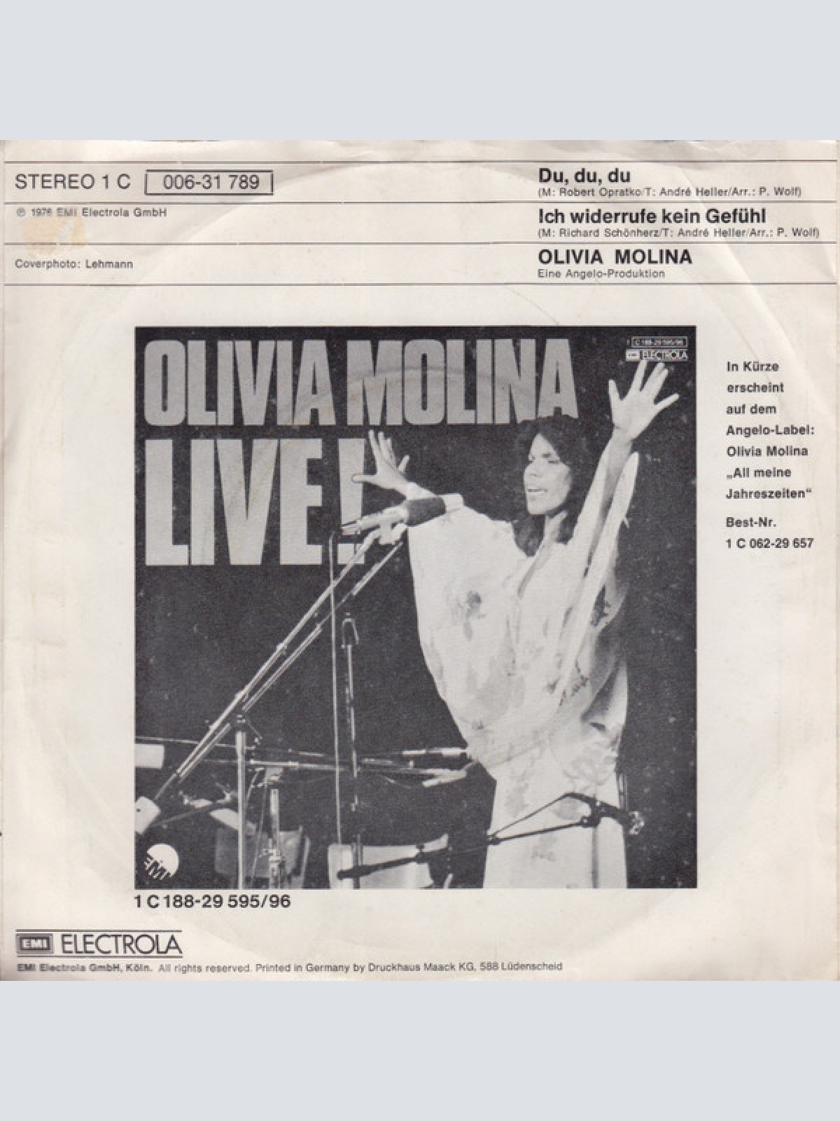 Vinyl / Olivia Molina Special Guest José Feliciano - Du, Du, Du / Ich Widerrufe Kein Gefühl